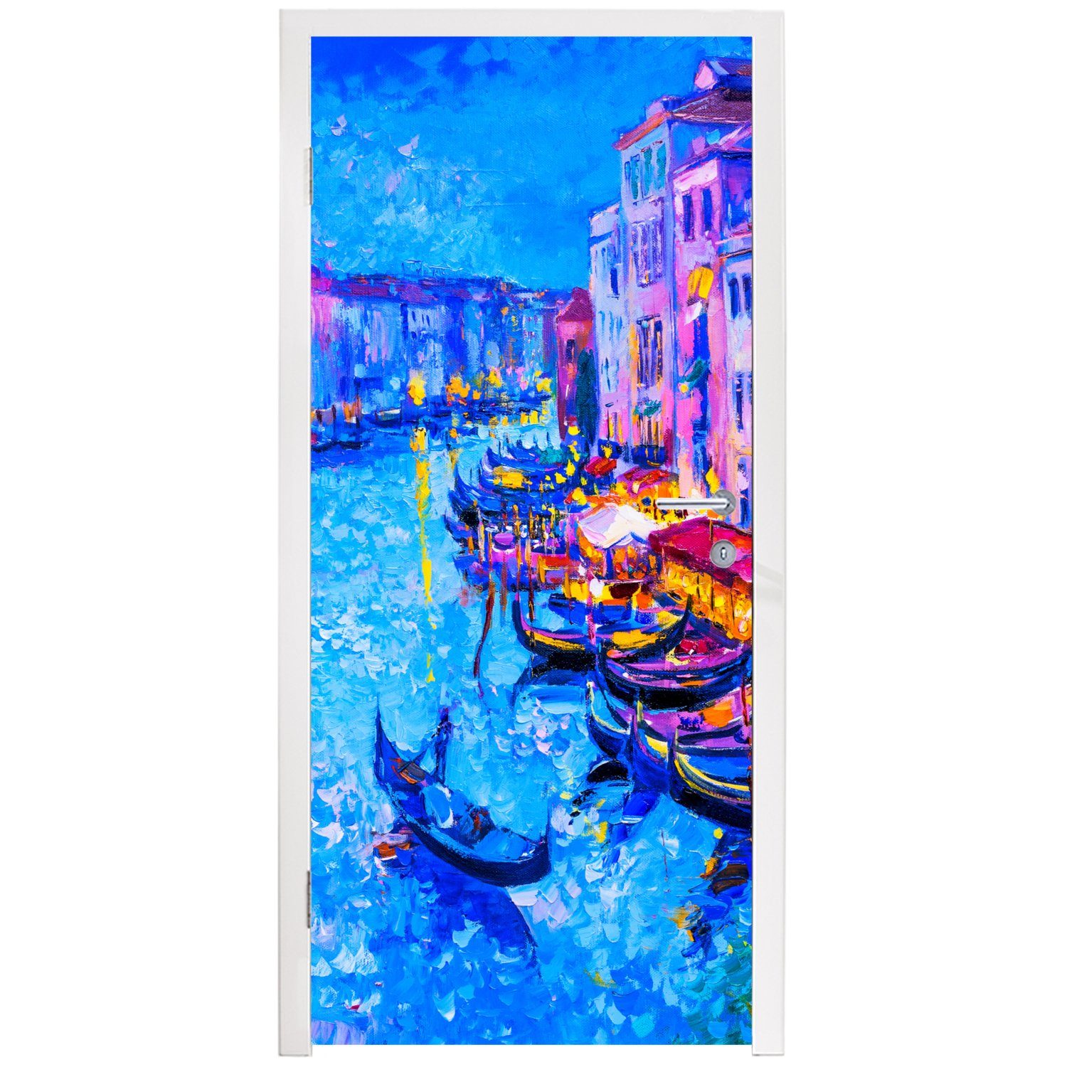 MuchoWow Türtapete Malerei Türaufkleber, - cm (1 75x205 Boot Italien - bedruckt, - Architektur, Wasser für Matt, Tür, St), Fototapete 