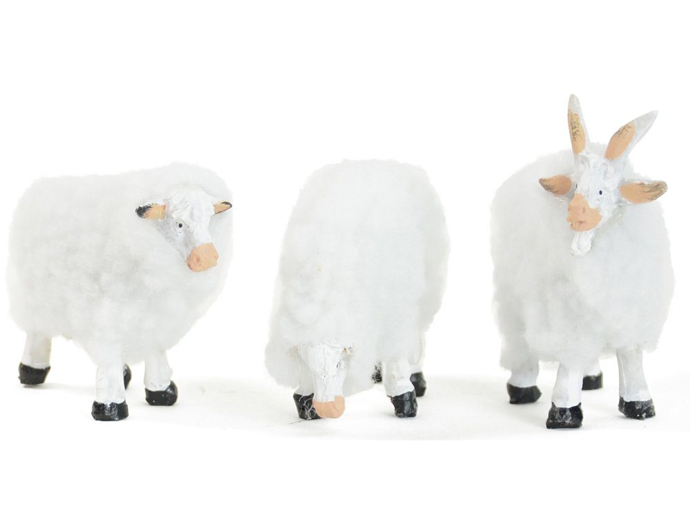 Dekofigur (3 Zubehör Weiß 78487, mit RIFFELMACHER Schafe Tiere Wolle Modelleisenbahn & - Weihnachtskrippe WEINBERGER 7cm St) Weihnachten -