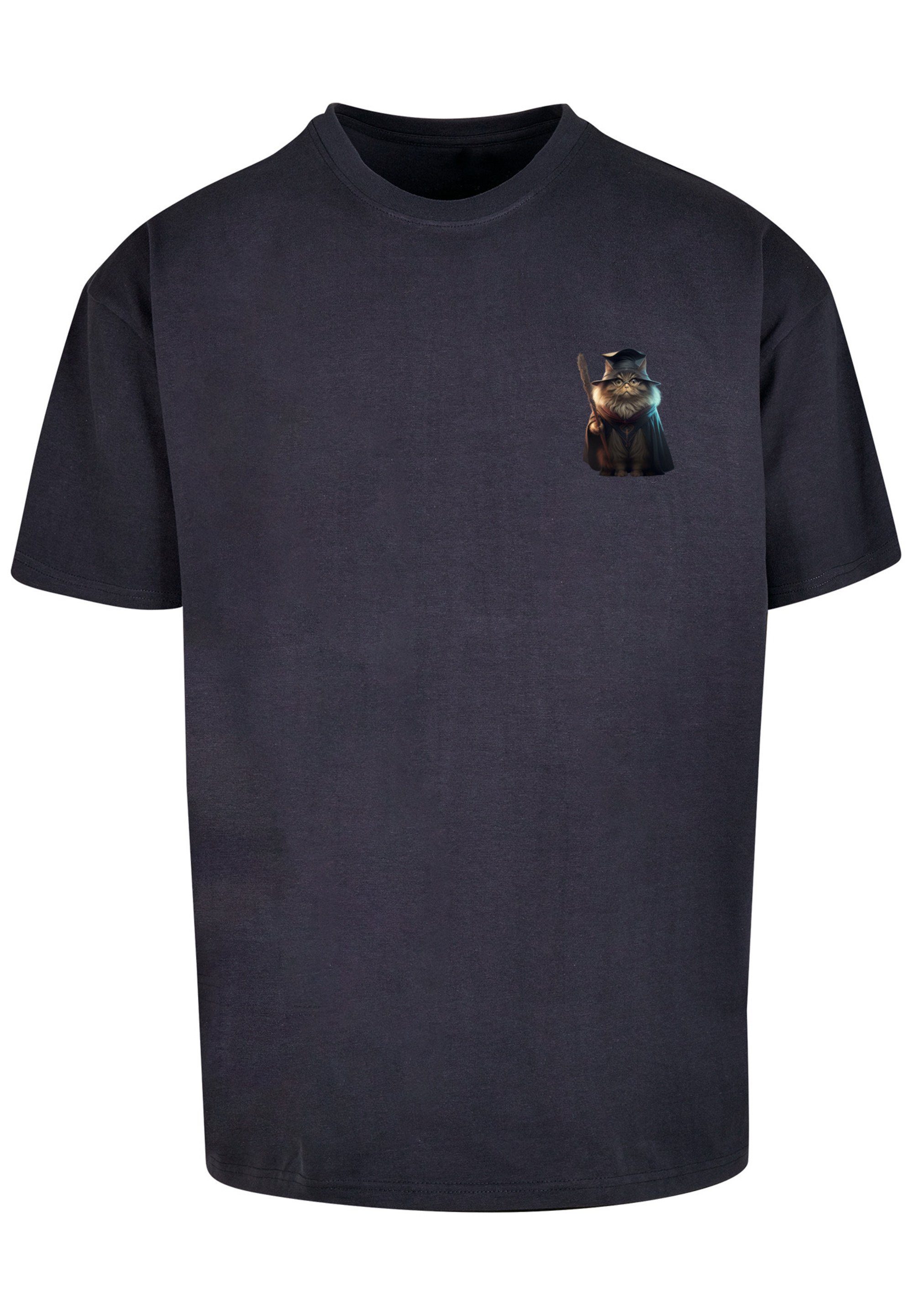 navy Wizard TEE OVERSIZE F4NT4STIC Print Cat T-Shirt
