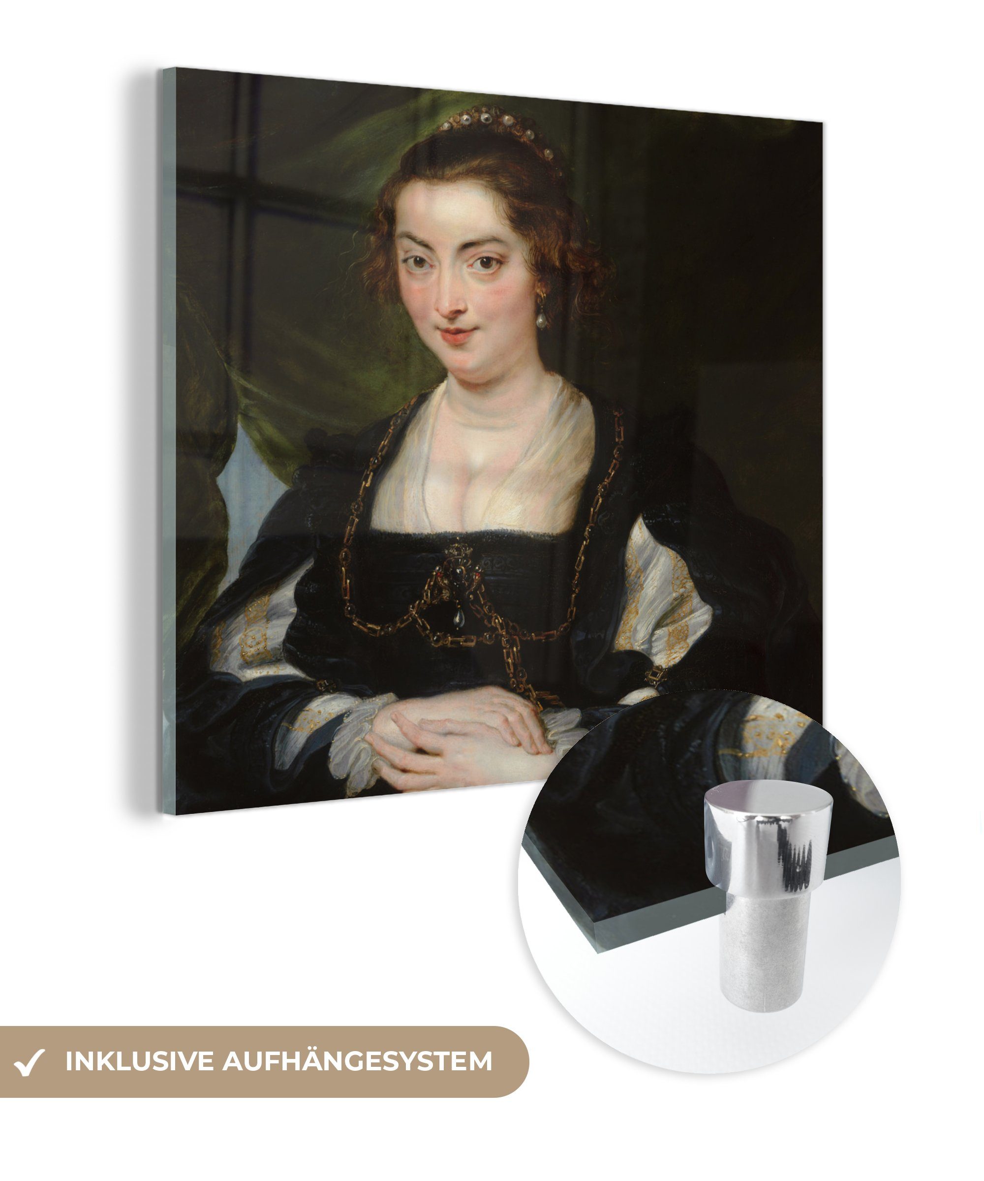 Porträt - Bilder Wanddekoration Glas auf von - einer auf jungen St), Glas Paul - (1 Peter Gemälde Acrylglasbild - Wandbild Glasbilder Rubens, MuchoWow Foto Frau