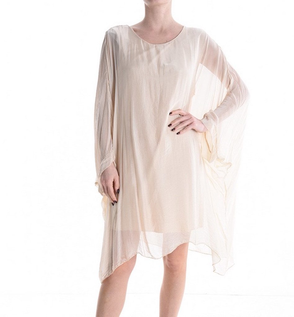 BZNA Seidenbluse Uni Tunika Seidentunika Fledermaus Ärmel Kleid