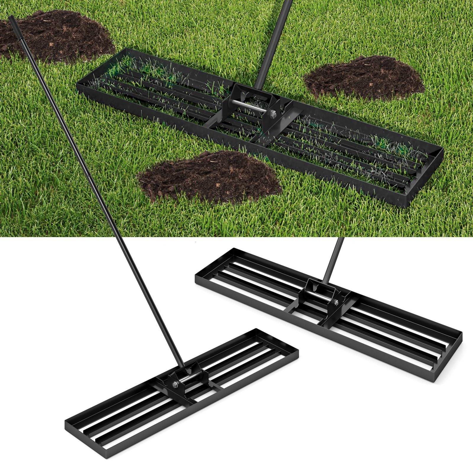 COSTWAY Rasenrechen, mit 170,00 cm langem Stiel, 106 x 25cm, Rasenwerkzeug, Metall, Schwarz