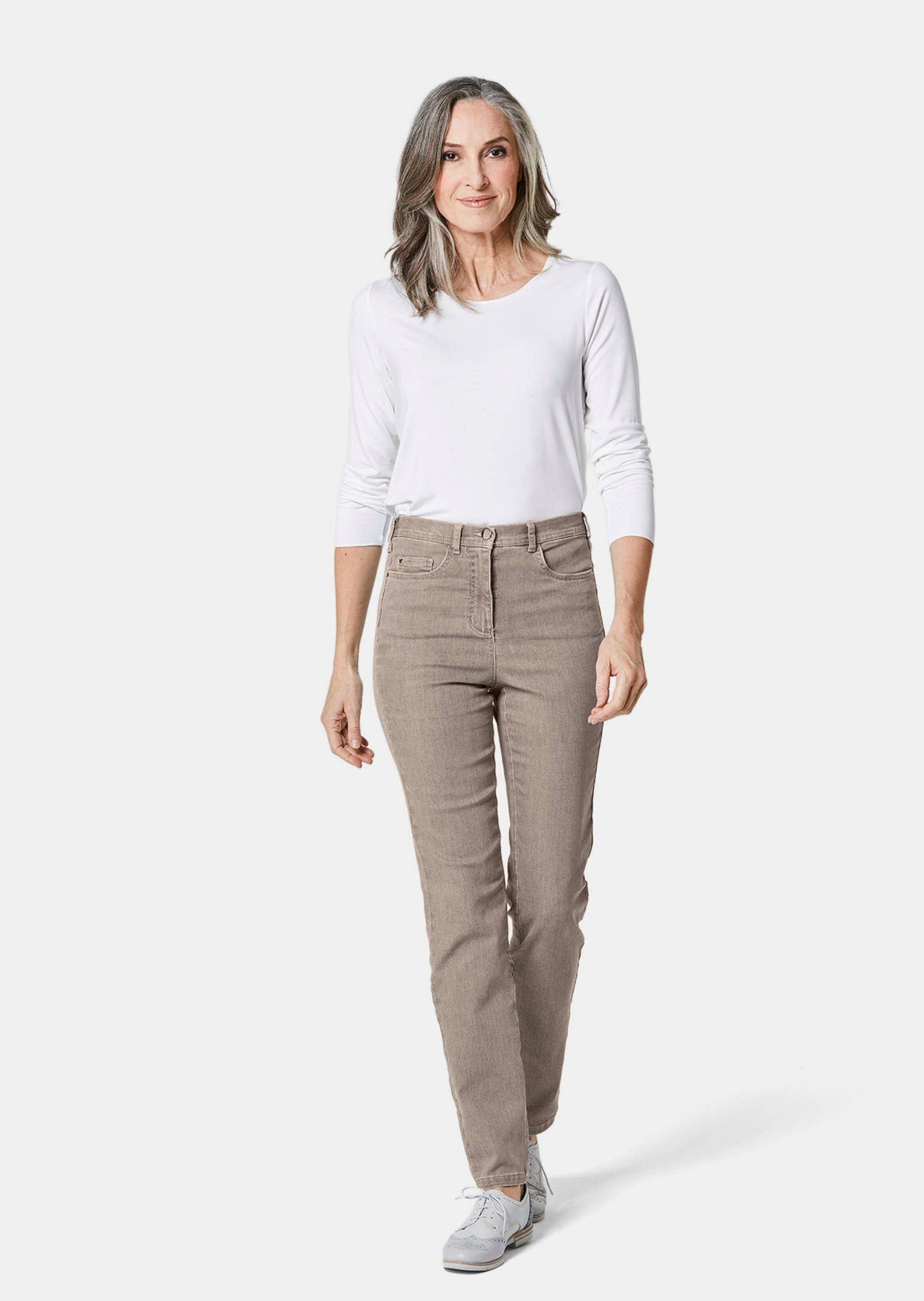 High-Stretch-Jeanshose Jeans Bequeme Bequeme Kurzgröße: taupe GOLDNER