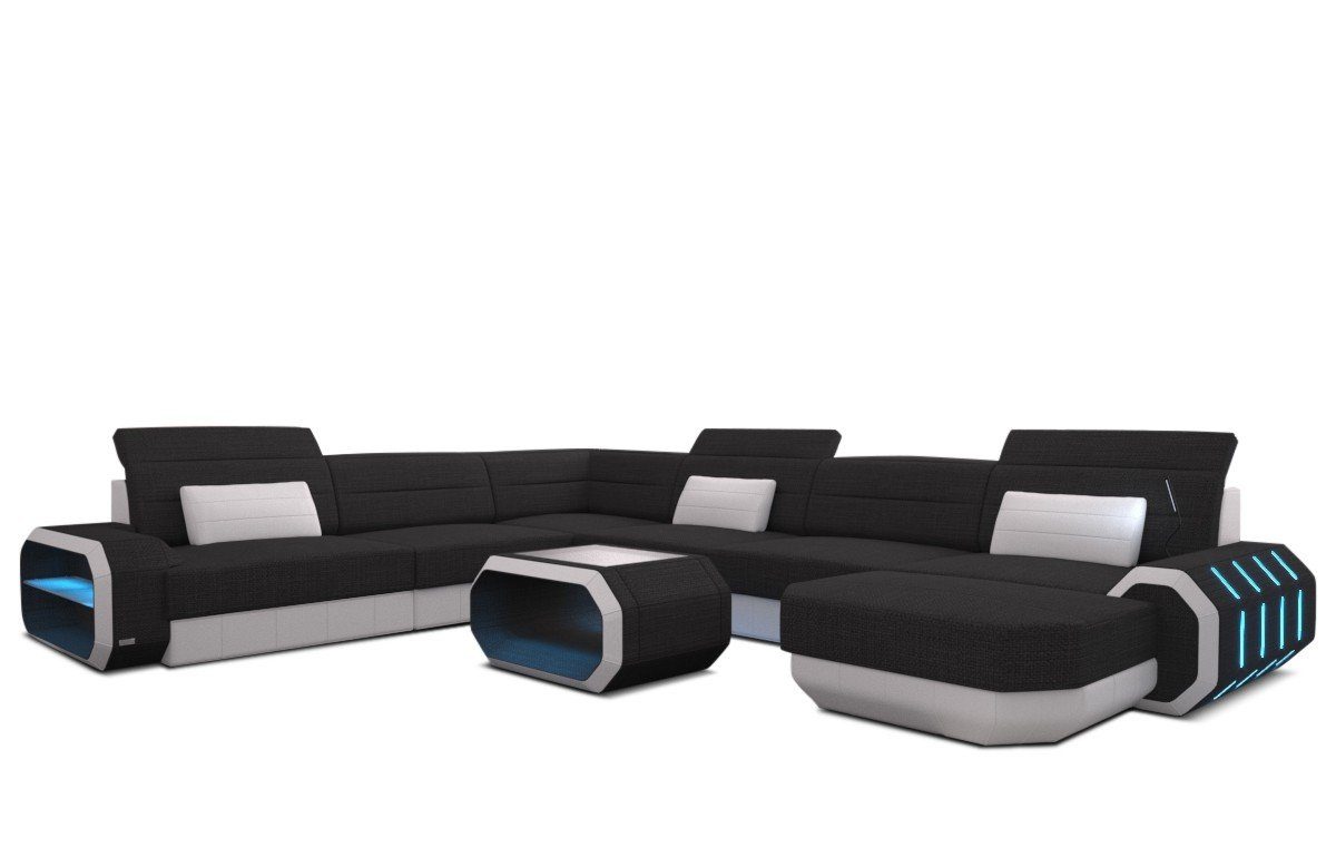 Stoff Strukturstoff H Couch Sofa, Bettfunktion Dreams Sofa XXL wahlweise Wohnlandschaft Stoffsofa schwarz-weiß Roma Design Polster mit