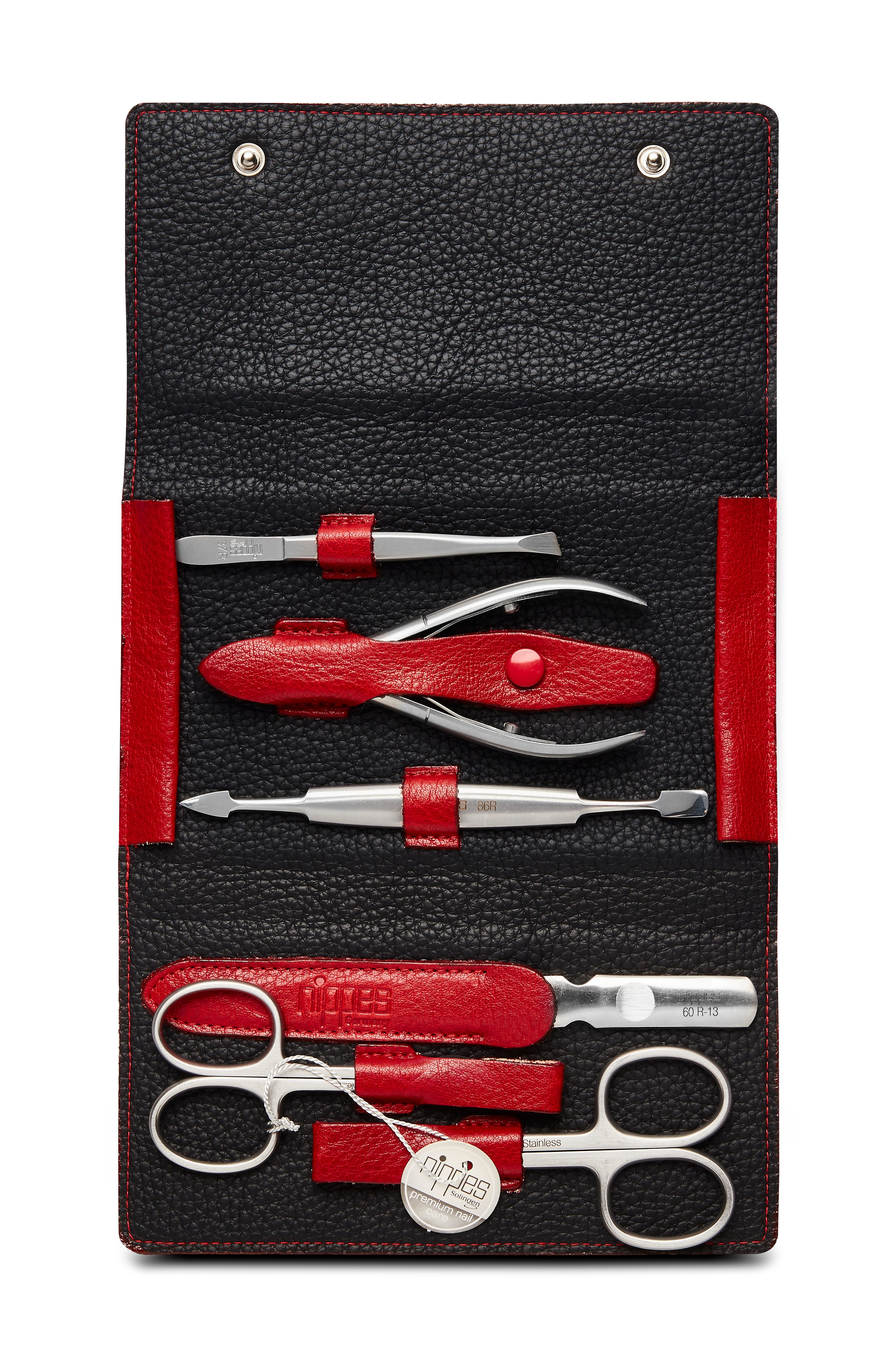nippes Solingen Maniküre-Etui Maniküre-Set Wild Red, 6-tlg. mit Hautzange, 6 tlg., aus echtem Leder