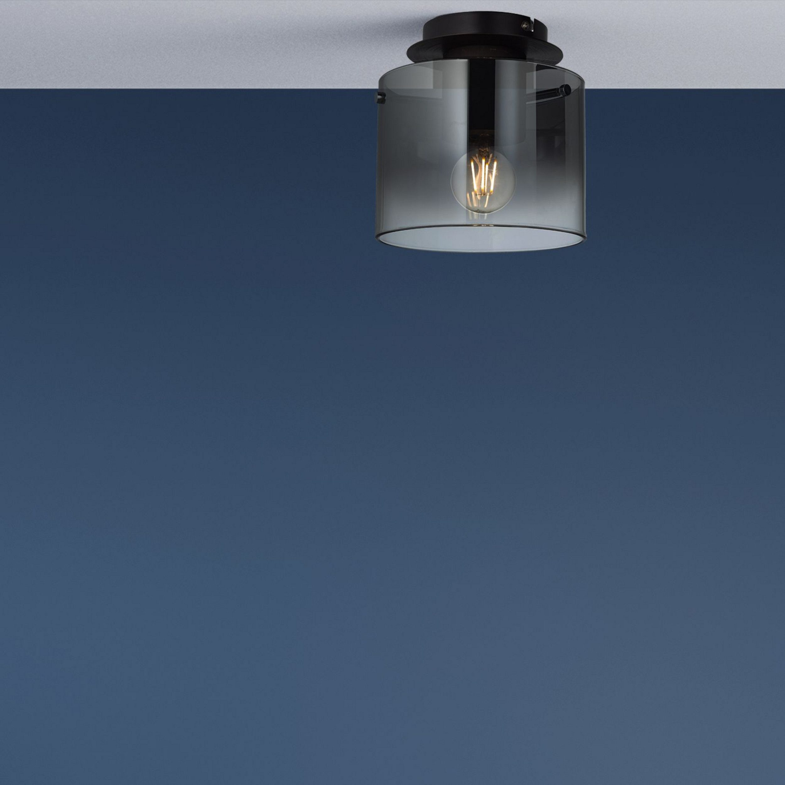 Lightbox Deckenleuchte, ohne Leuchtmittel, Deckenlampe, 22 cm Höhe, Ø 20 cm, E27, max. 60 W, Glas/Metall