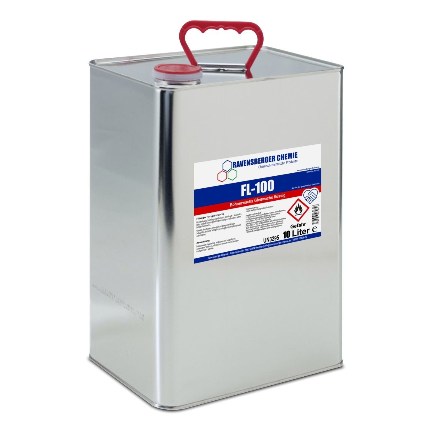 Ravensberger Chemie FL-100 Bohnerwachs - 10 L Bodenpflegemittel, Flüssiger Hartglanzwachs – Glanz & Schutz für Holzböden