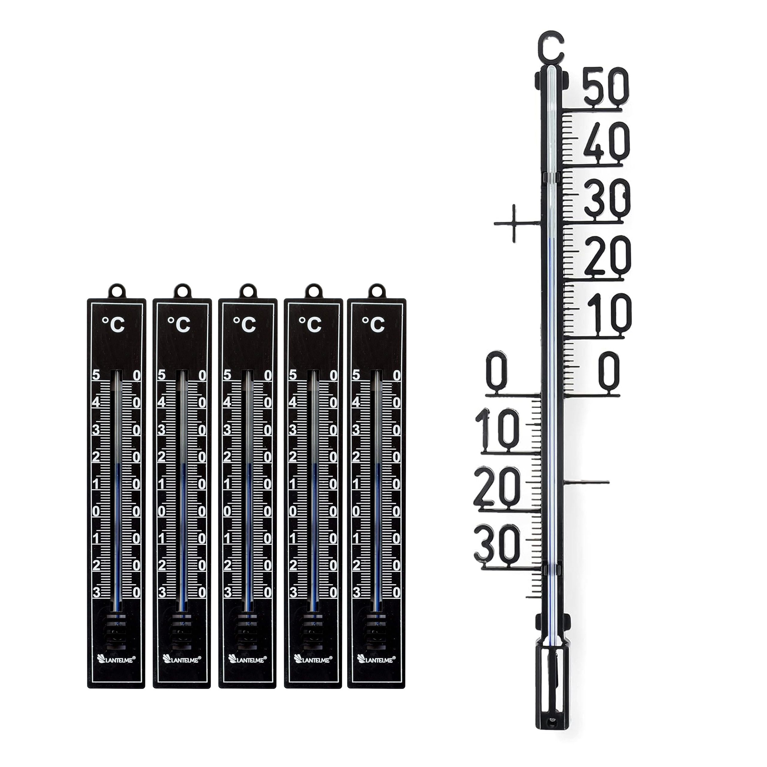 Lantelme Gartenthermometer Metall oder Kunststoff Auswahl Außen Innen Garten Thermometer Analog, Längen Auswählbar, Analoge Temperaturmessung, für Hauswand Balkon Wintergarten Terasse