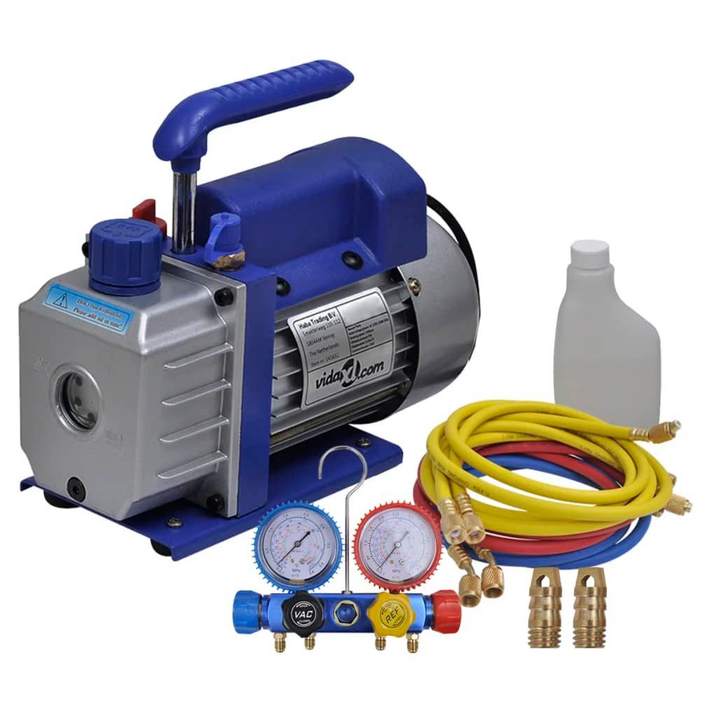 vidaXL Klimamesser Vakuumpumpe Einstufig mit 4-Wege-Verteiler-Manometer Set