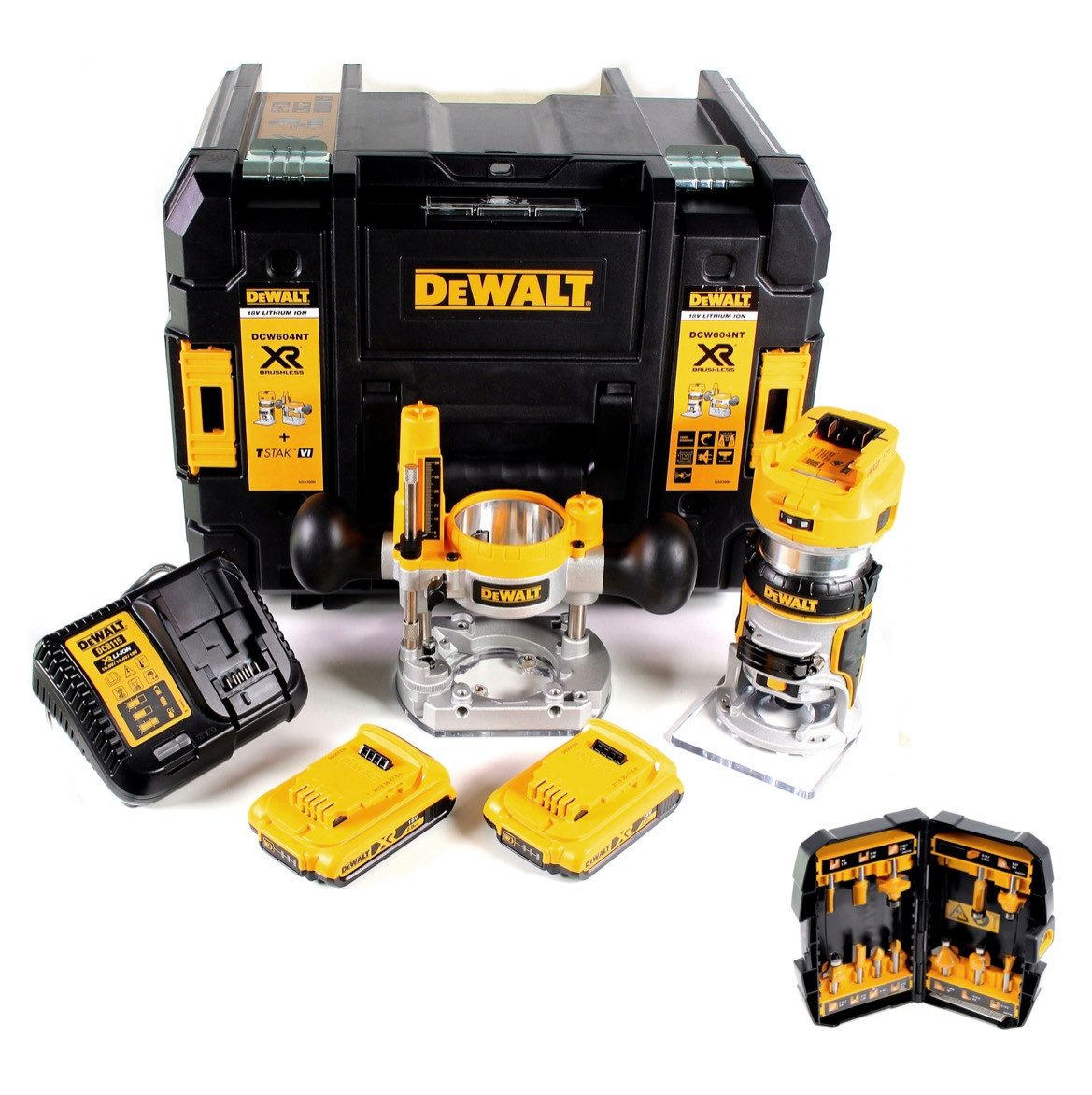 DeWalt Akku-Multifunktionsfräse DCW 604 D2 Akku Kombifräse 18V 55 mm + 2x Akkus 2,0 Ah + 1x