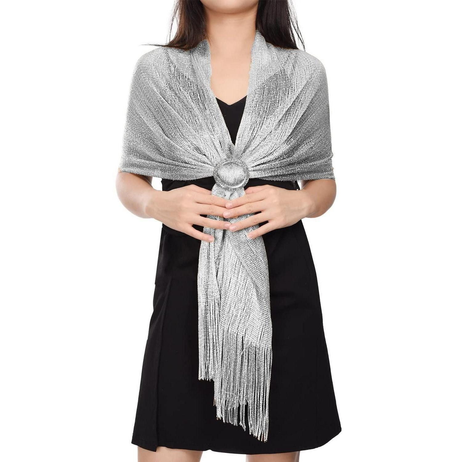 LuxusKollektion Modeschal Stola Damen Elegant Lang Glitzer Silber, (1-St)