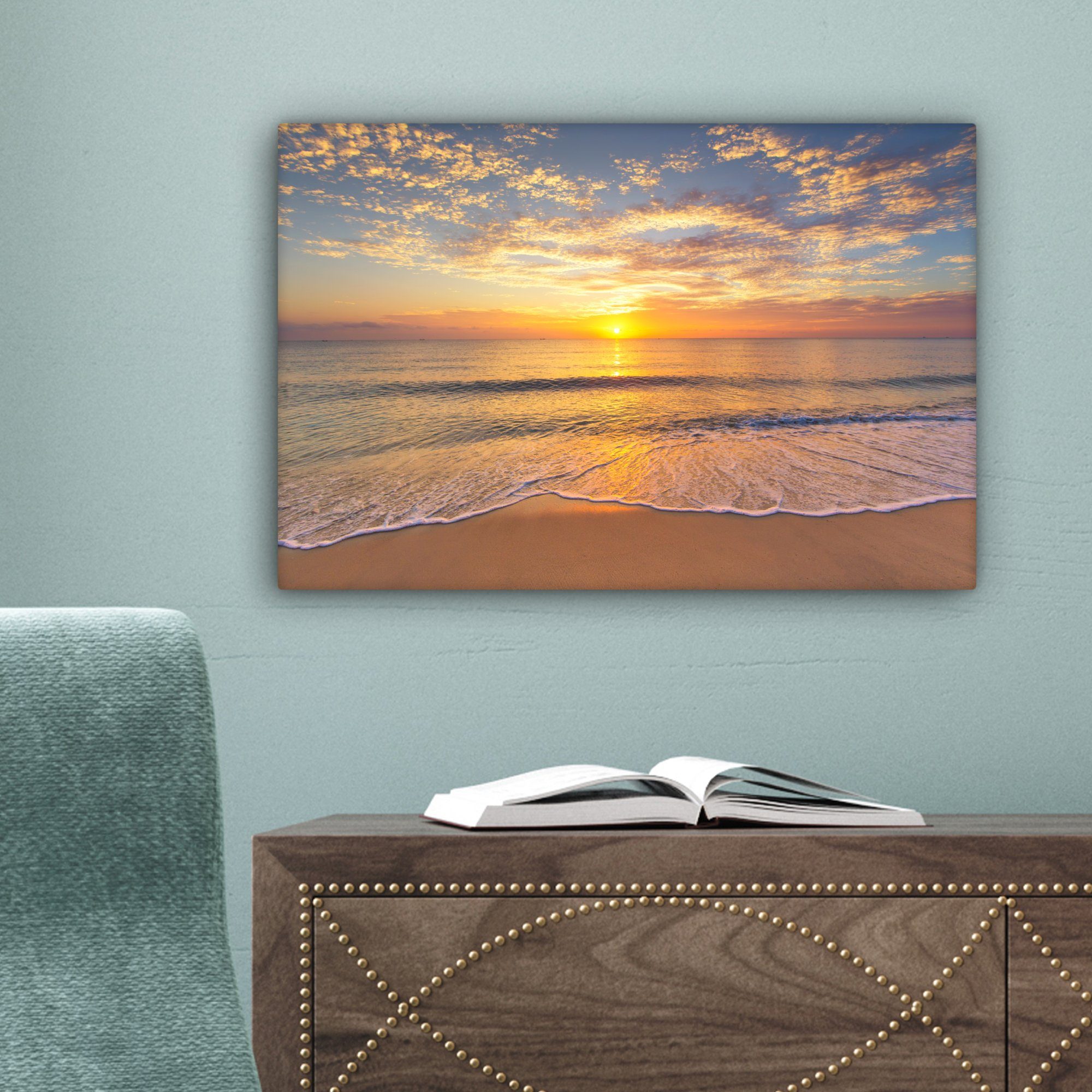 OneMillionCanvasses® Leinwandbild Strand - Sonnenuntergang - Meer, Fotodruck (1 St), Leinwand Bilder Klein, Wand Dekoration Aesthetic 30x20 cm – Bild 5 von 5