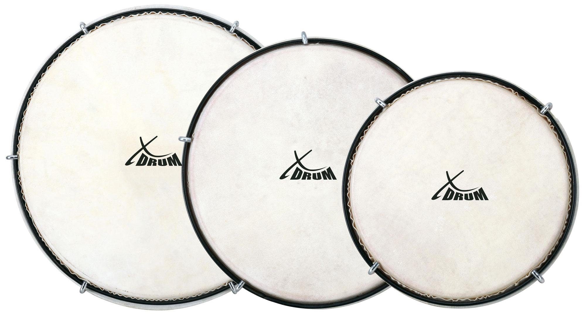 XDrum Trommel HTM-1 Handtrommel,Rahmentrommel 3er Set, Größen: 8", 10" und 12" inkl. Tasche, Rahmentrommel mit Naturfell