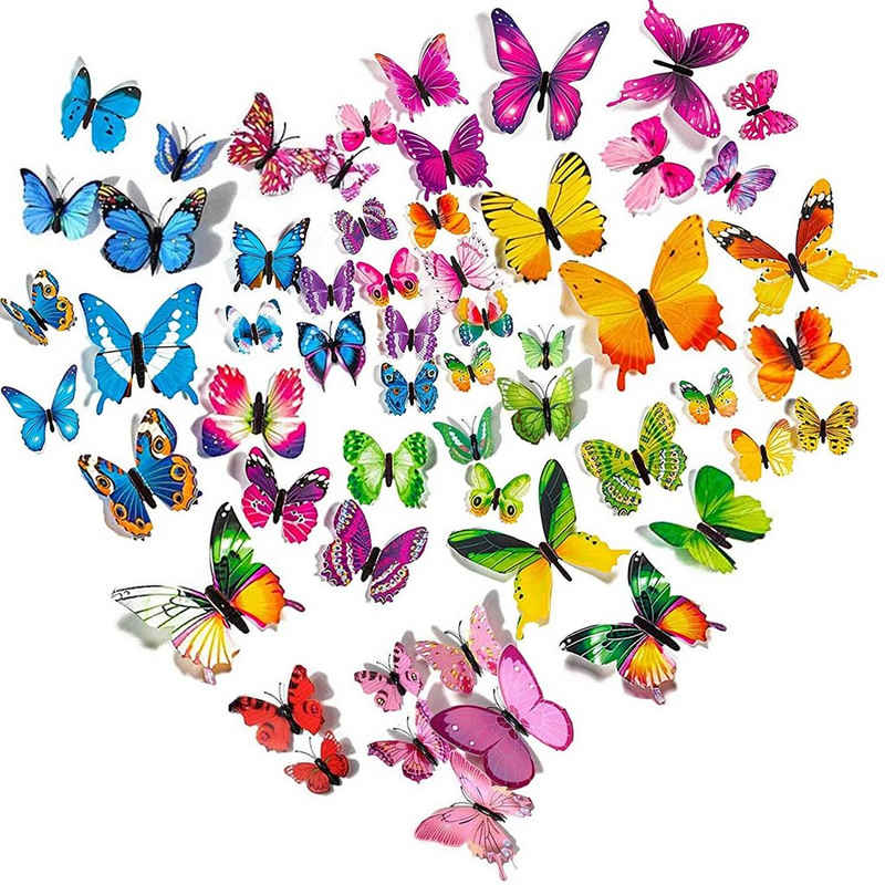 Alster Herz Wandsticker »60 Stück 3D bunte Schmetterling Wandsticker H079« (60 St), selbstklebend