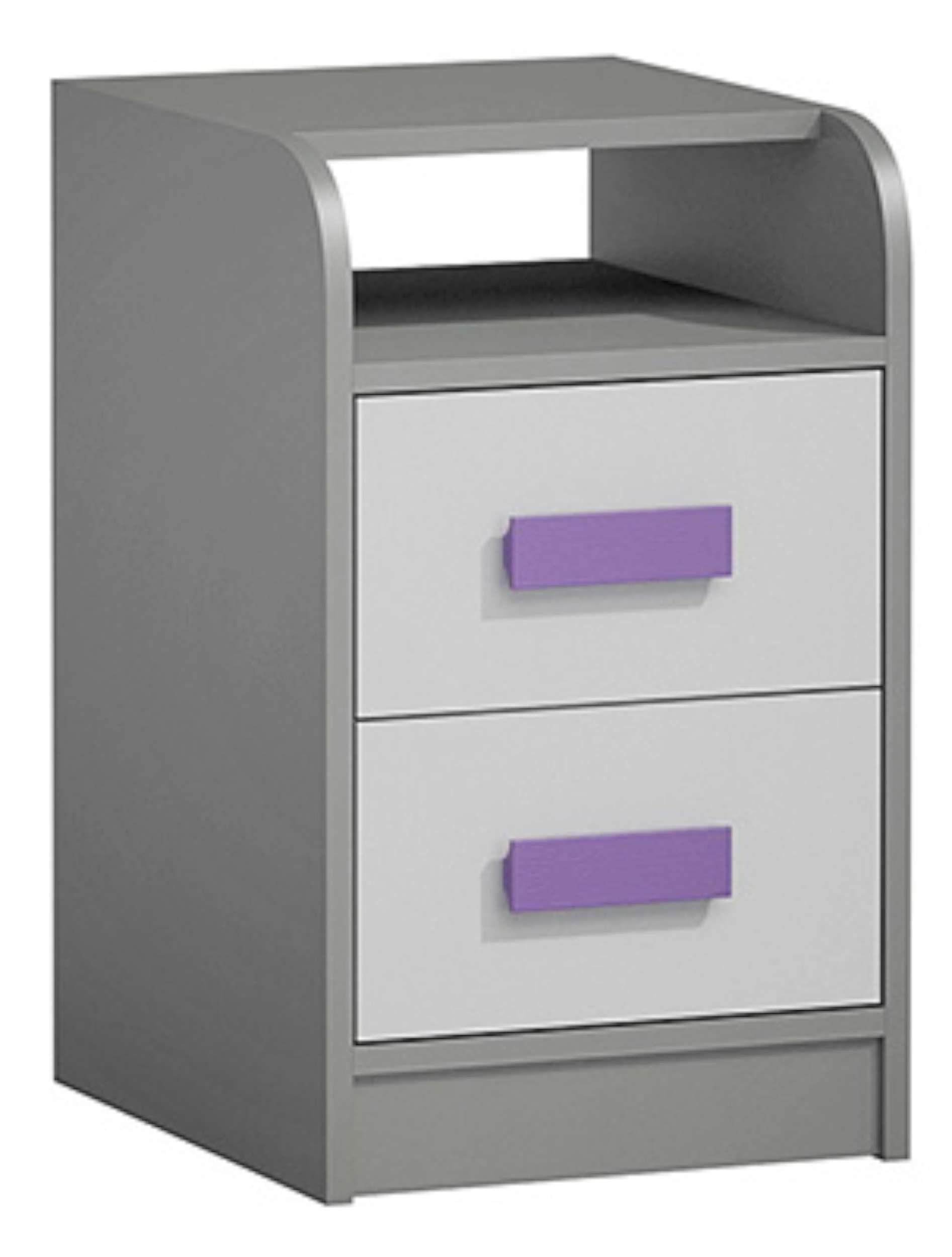 Stylefy Kinderkleiderschrank Gael (Container, Schreibtisch-Unterschrank) mit Schubladen, Vollauszug, Design Modern, für Kinder und Jugend Weiß - Grau - Violett