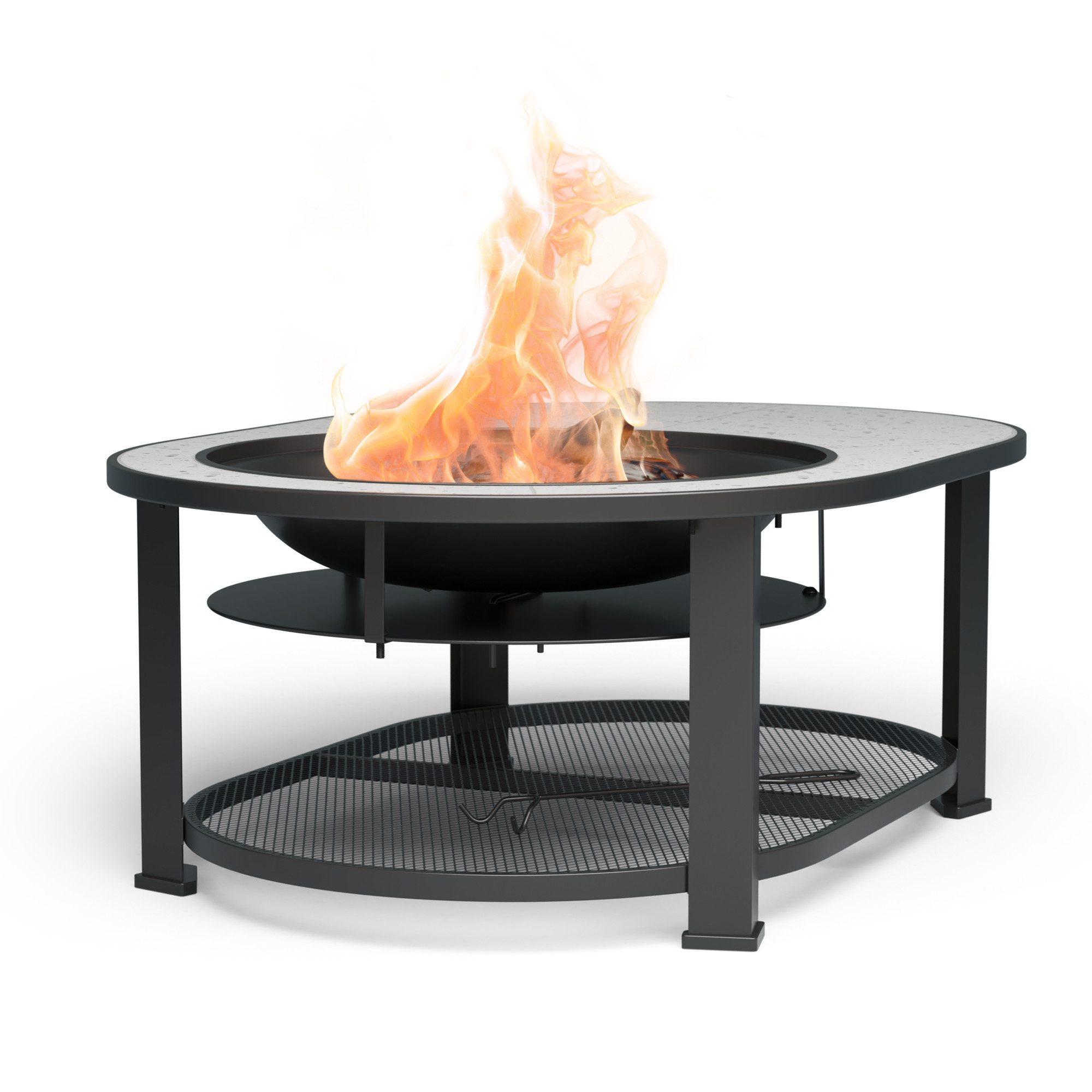 blumfeldt Feuerschale Merano Round L, (Set, Set), Garten Grill Tisch Funkenschutz Feuerkorb Feuerstelle Outdoor