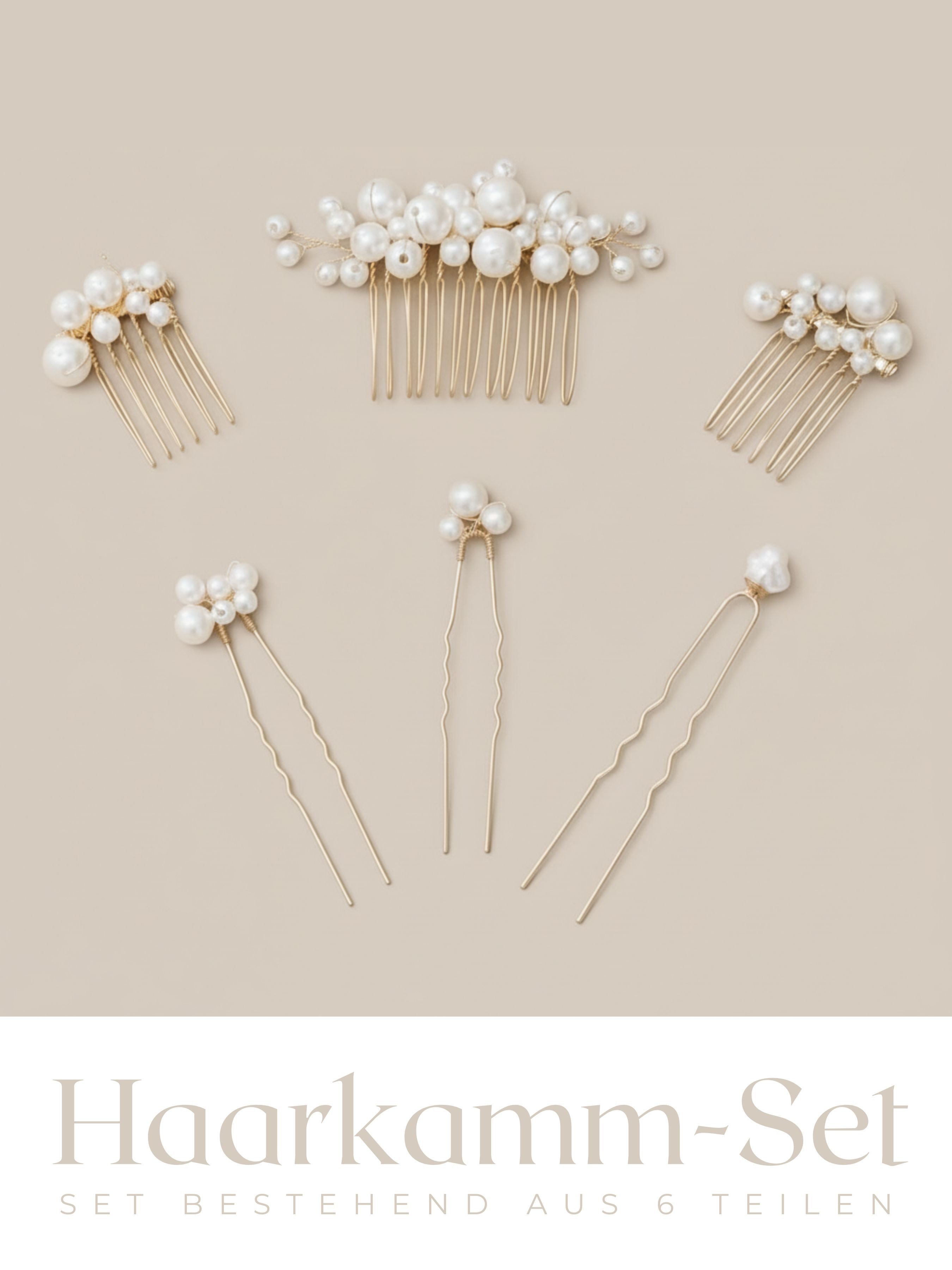 ANNIS WIESBADEN EST. 2021 Haarnadeln Braut Haarschmuck Set, Perlen Haarkamm & Haarspangen gold, Set, 6 Teile Set: 1 x großer Haarkamm, 2 x kleiner Haarkamm, 3 x Haarnadeln