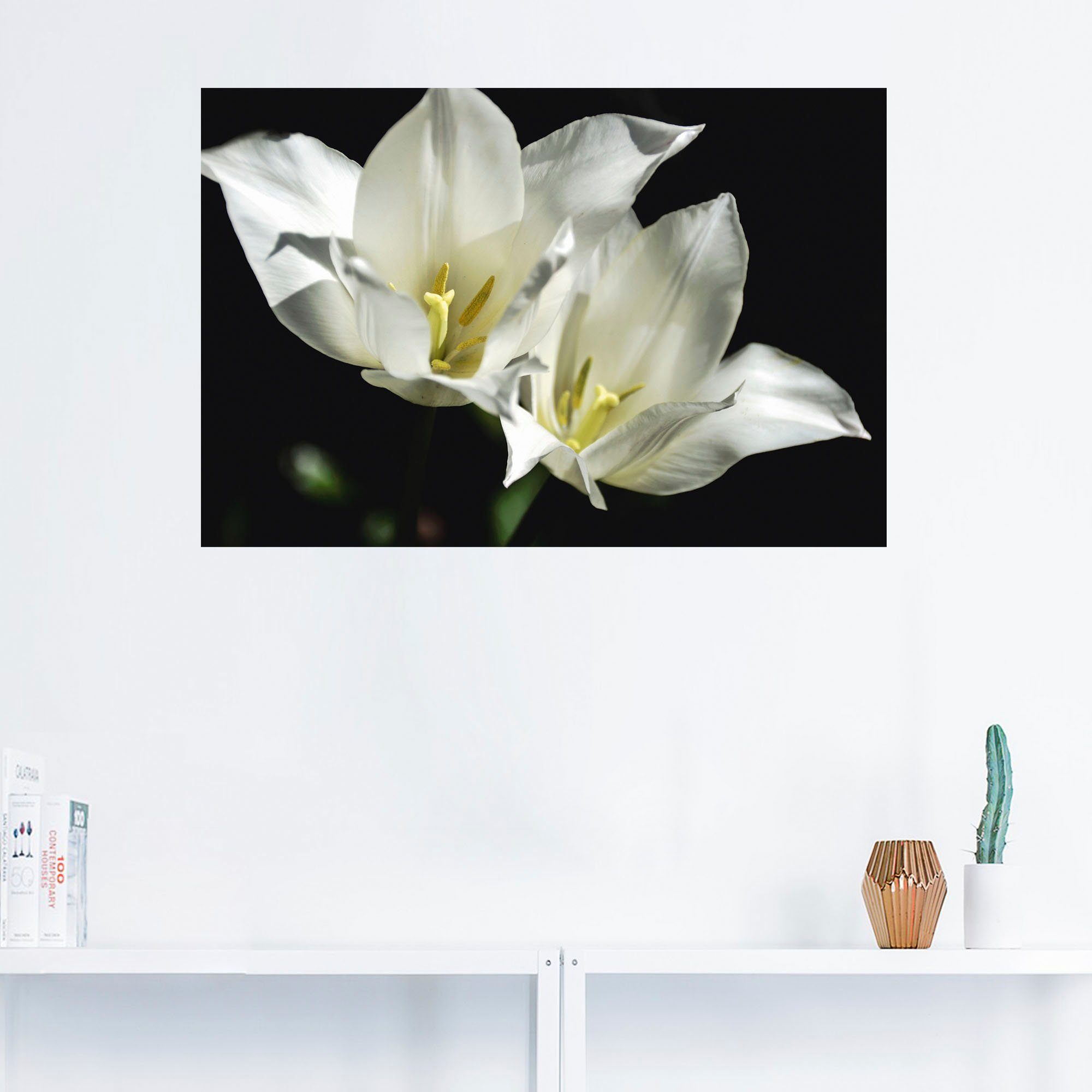 Blumenbilder Wandbild weiß oder Wandaufkleber Poster in Alubild, - versch. Tulpen schwarz, Artland (1 Größen als St), auf Leinwandbild,
