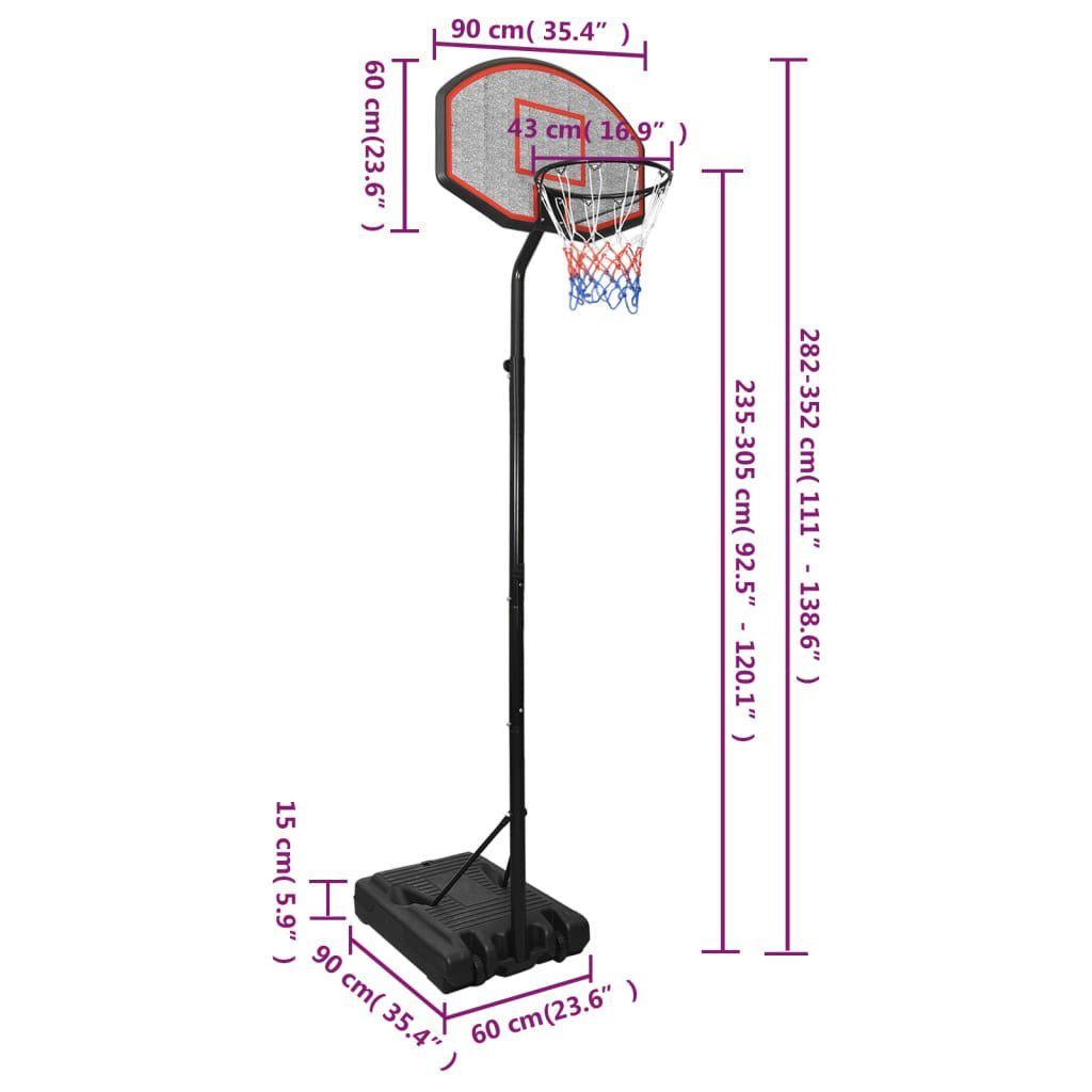 Korb Basketballkorb Basketballständer Basketball cm 282-352 vidaXL Schwarz Polyethylen