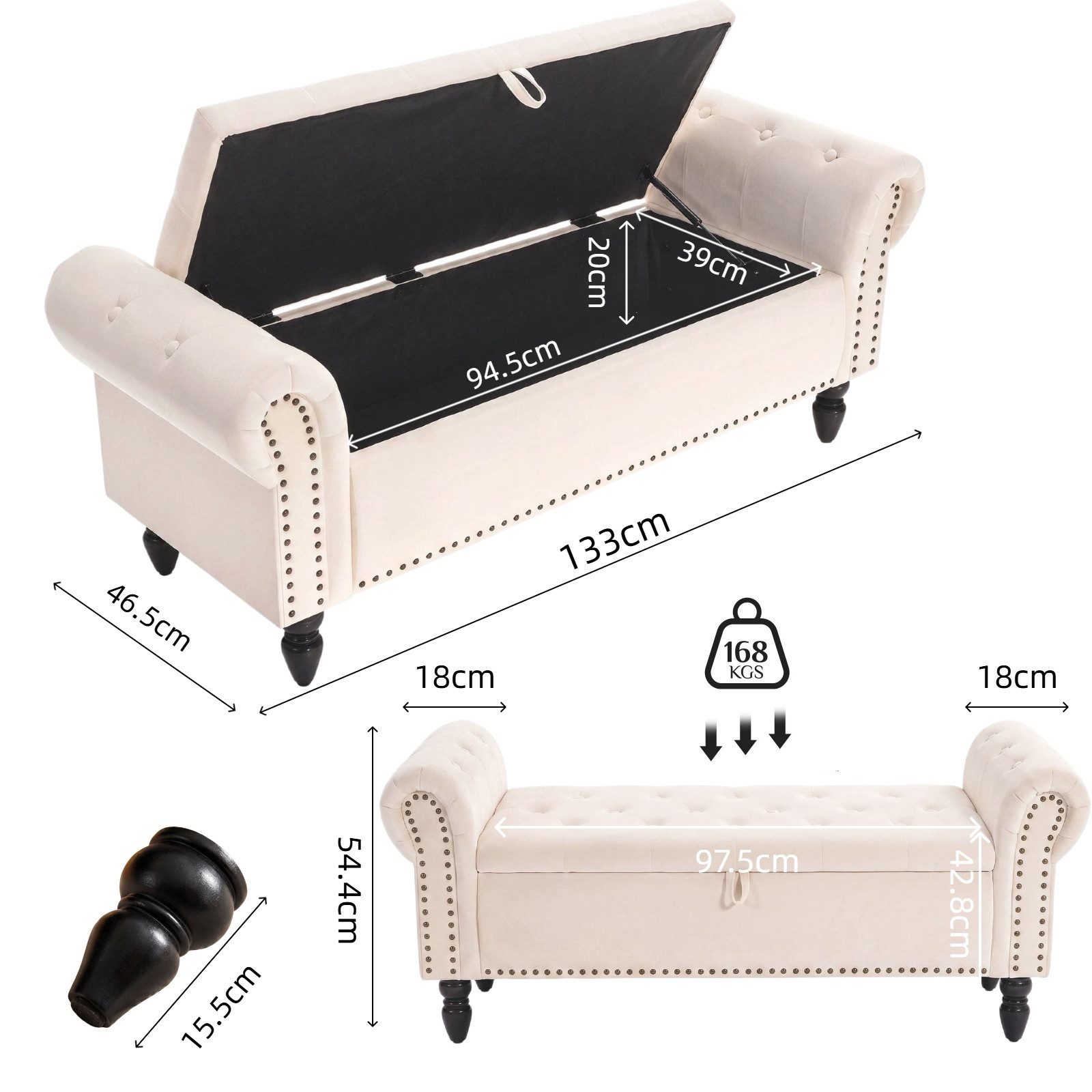 TLGREEN Bettbank Doppelter Hocker mit Stauraum, (Samt,Eleganz und Komfort mit Stauraum), Multifunktionsbank für Wohnzimmer,Schlafzimmer