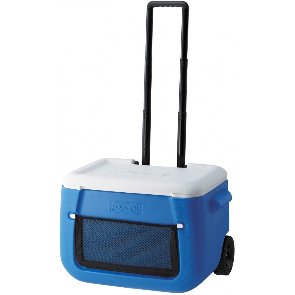 COLEMAN Trolley-Kühlbox 50QT Poly-lite Wheeled Mesh 46 L – Kühlbox – blau/weiß