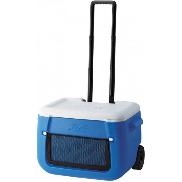 COLEMAN Trolley-Kühlbox 50QT Poly-lite Wheeled Mesh 46 L – Kühlbox – blau/weiß