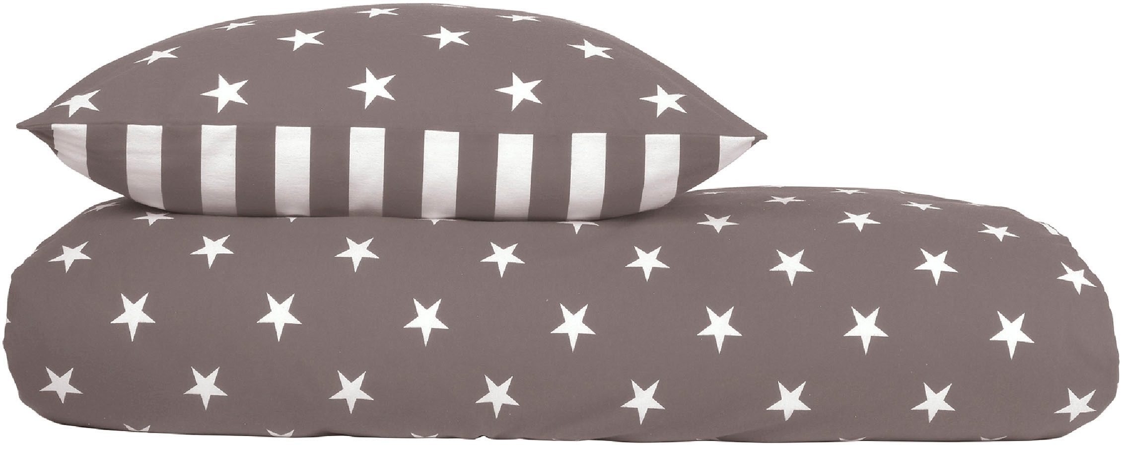 Schiesser Wendebettwäsche Stars & Stripes aus weicher Baumwolle mit Sternenprint, Feinbiber, 2 teilig, MADE IN GREEN by OEKO-TEX®-zertifiziert