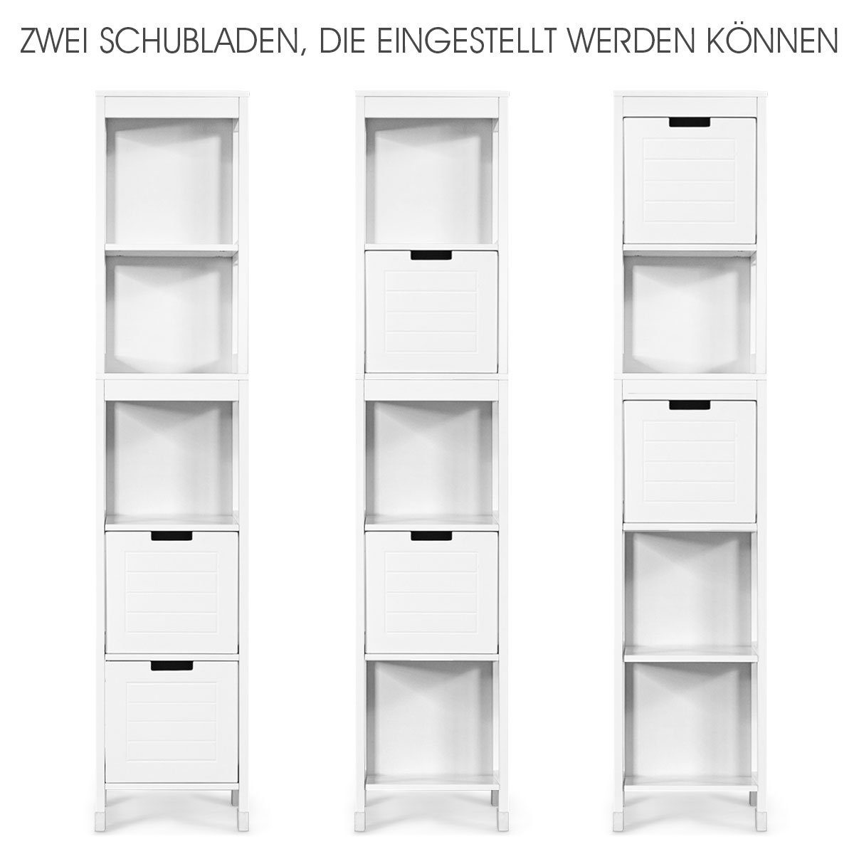 Hochschrank COSTWAY 2 weiß, 145cm mit und 5 Schubladen, Fächern