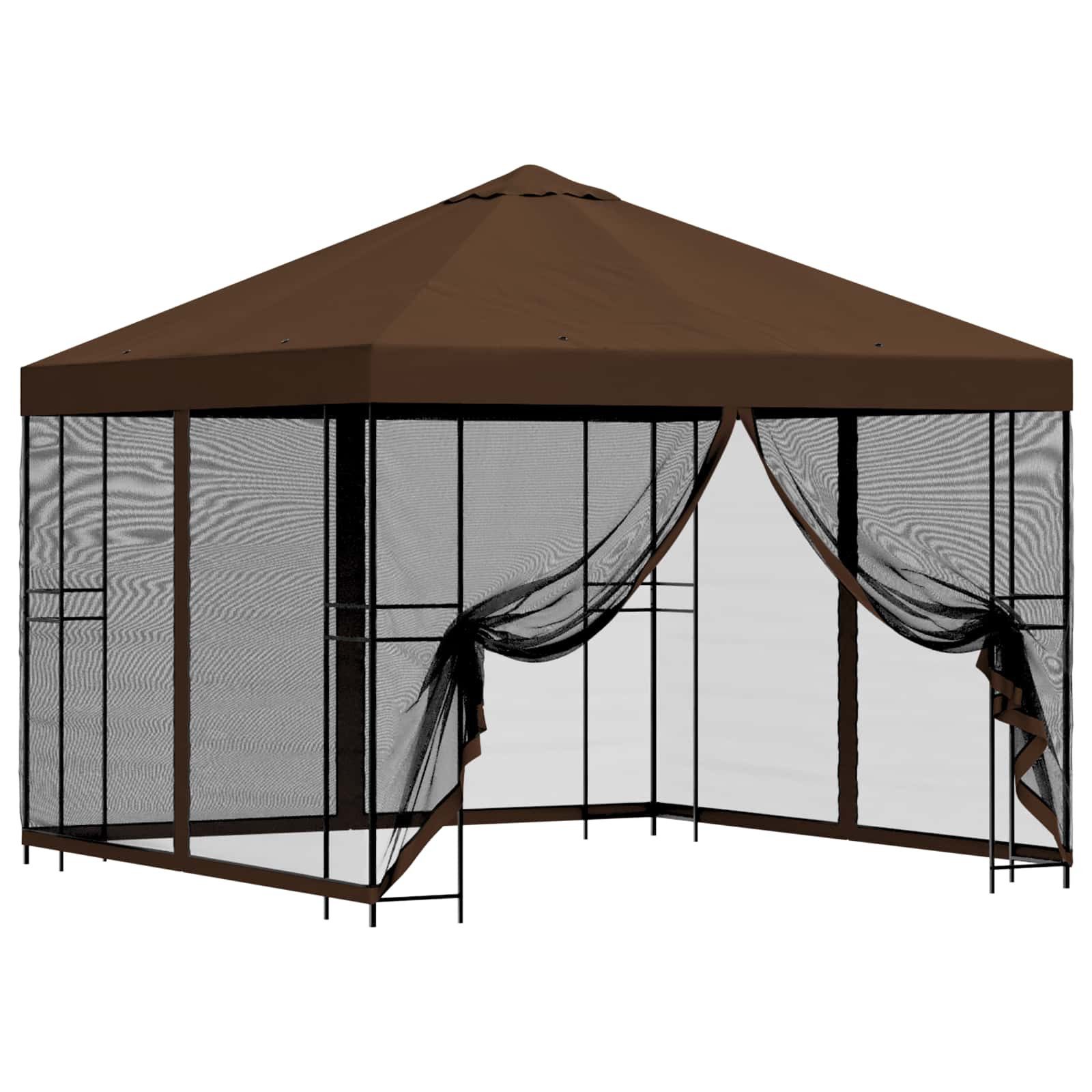 vidaXL Partyzelt Garten Pavillon mit Seitenwänden 3 x 3 m Braun