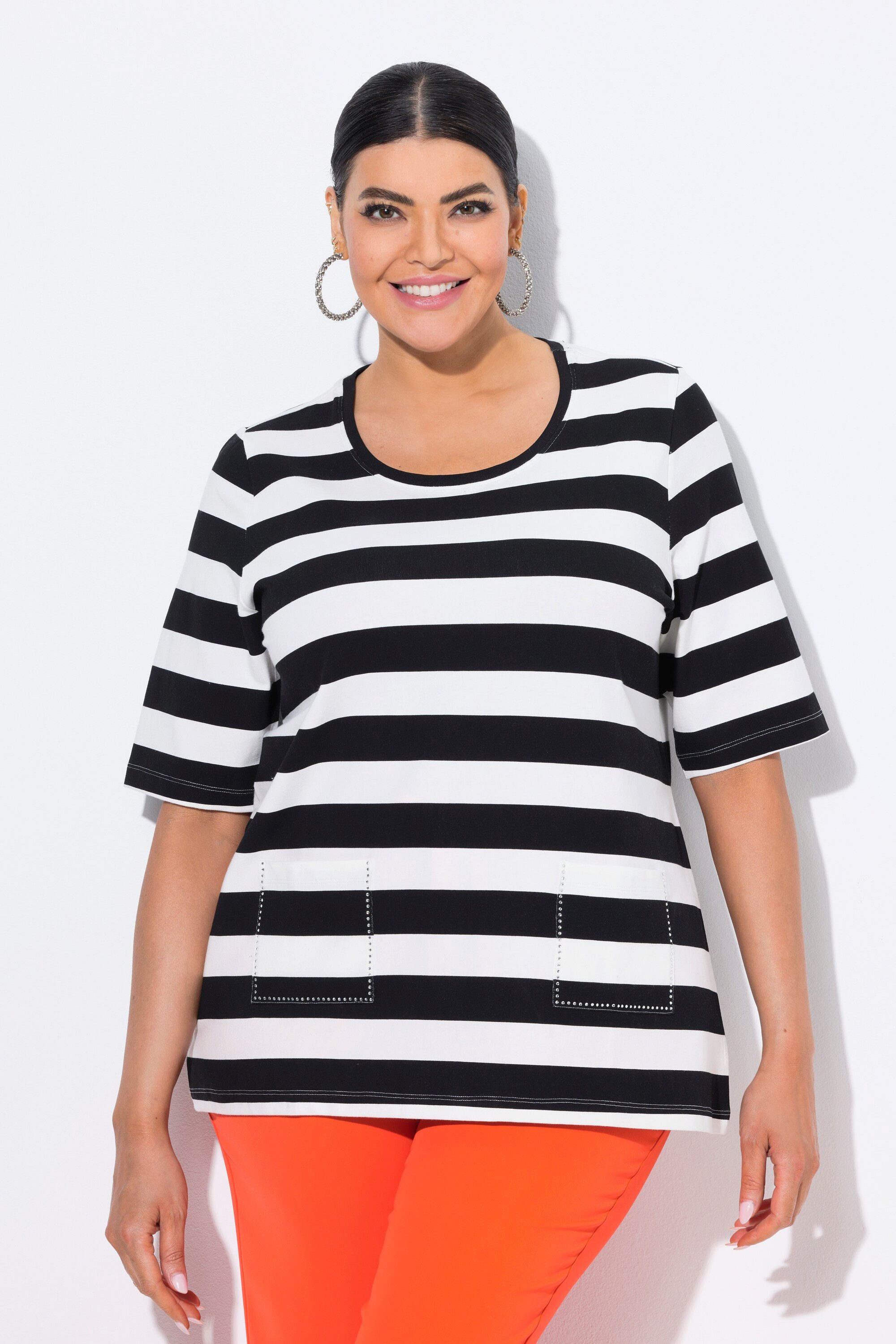 Ulla Popken T-Shirt T-Shirt Ringel Classic Rundhals Halbarm Taschen günstig online kaufen