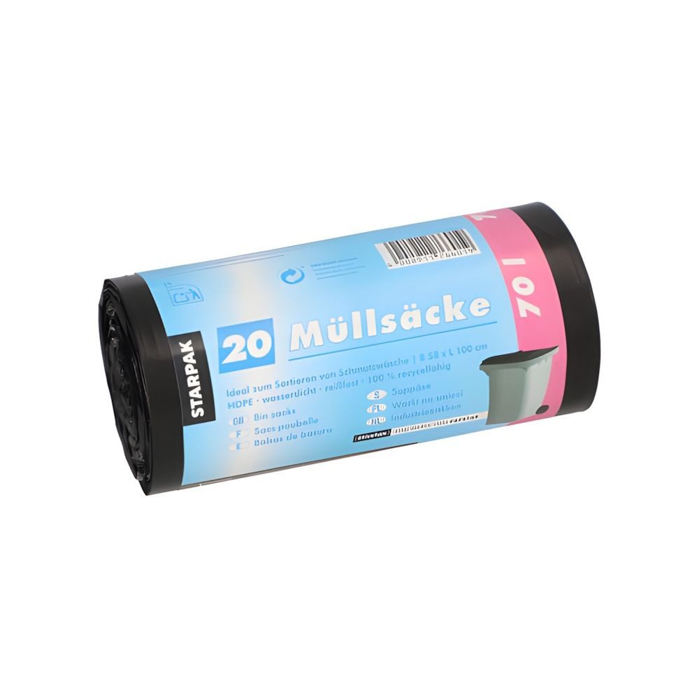 PAPSTAR Müllbeutel Müllsäcke, HDPE 70 l 100 cm x 58 cm schwarz 23 my 500 Stk