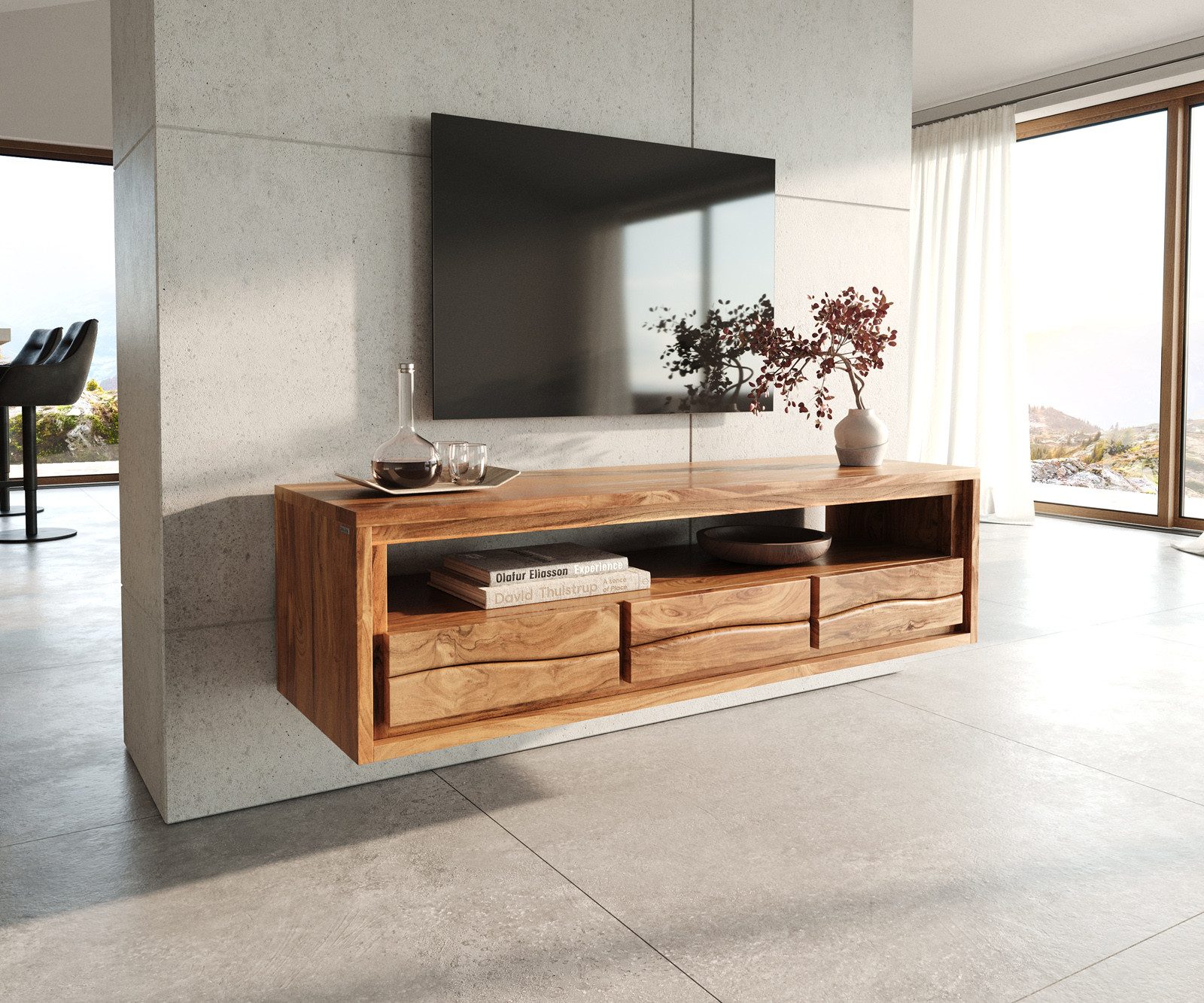 DELIFE Lowboard Live-Edge, Akazie Natur 146 günstig online kaufen
