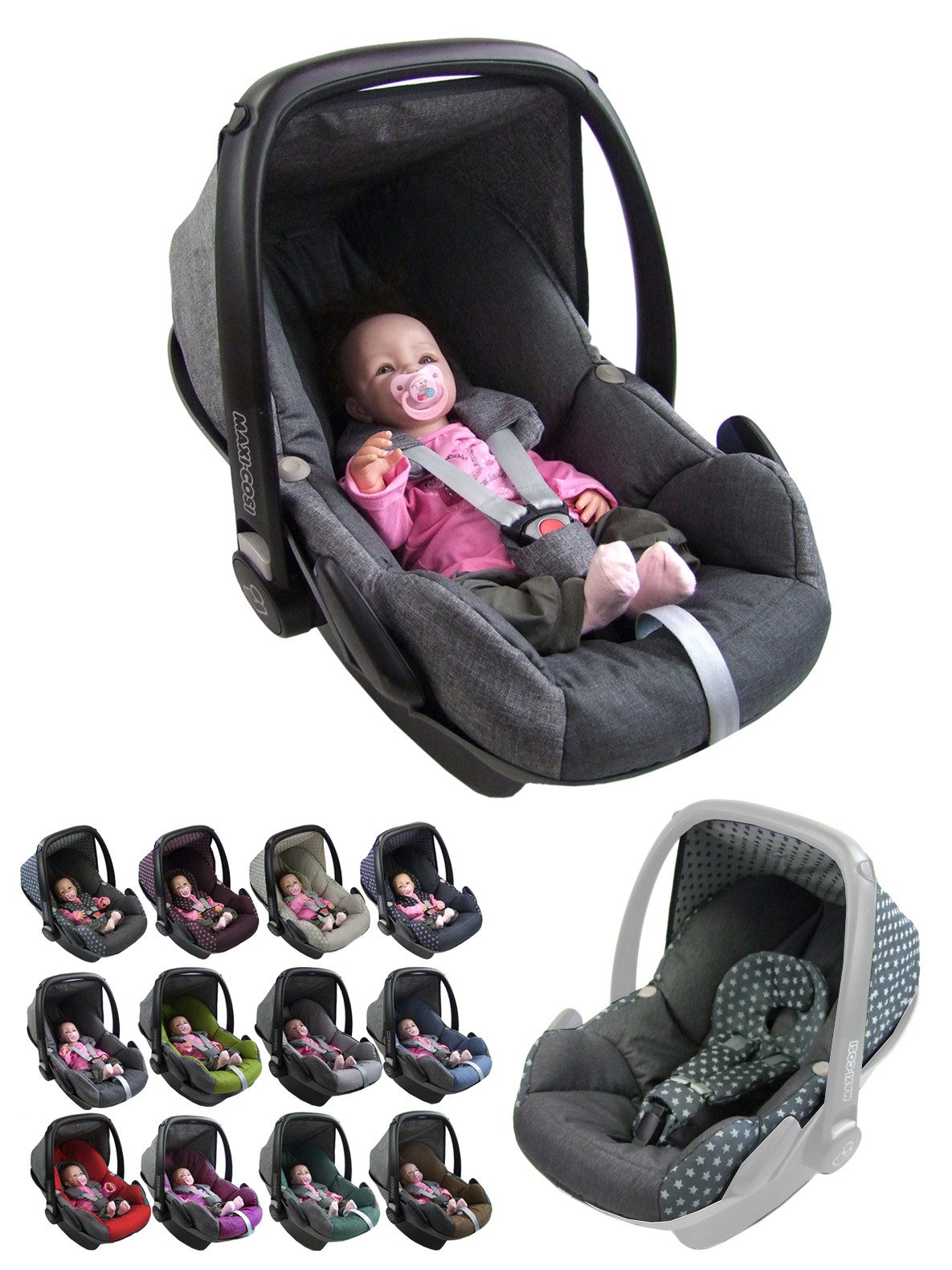BambiniWelt by Rafael K. Babyschale Ersatzbezug kompatibel mit Maxi Cosi Pebble Babyschale 5-tlg, ab: 0+, bis: 14 Monate