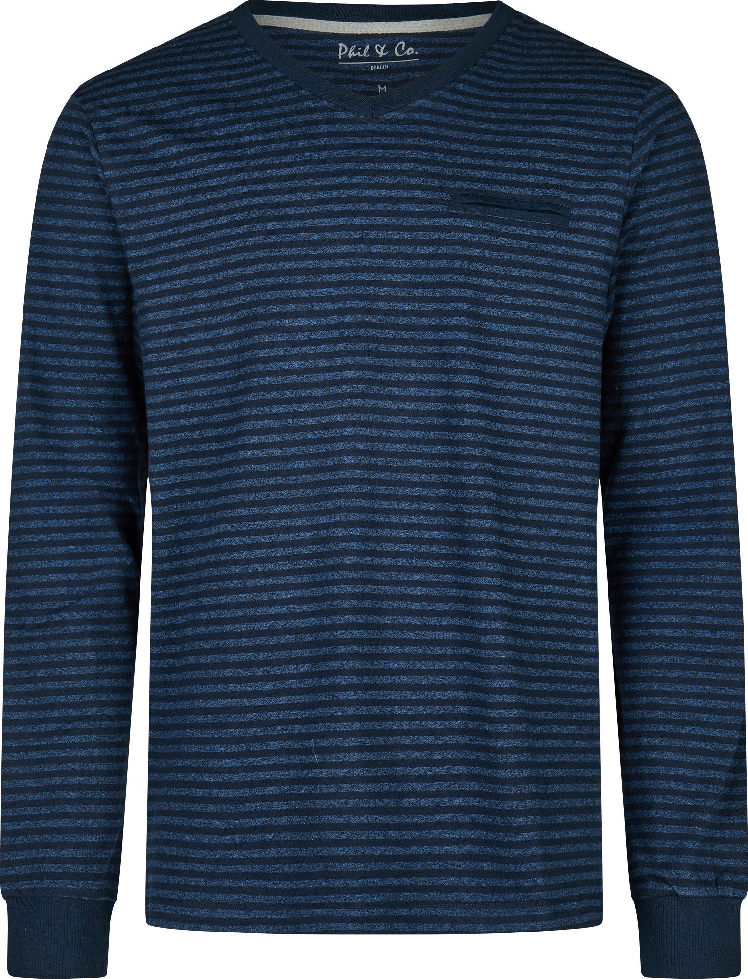 Phil & Co. Pyjamaoberteil Herren-Langarmshirt geringelt Single-Jersey Streifen