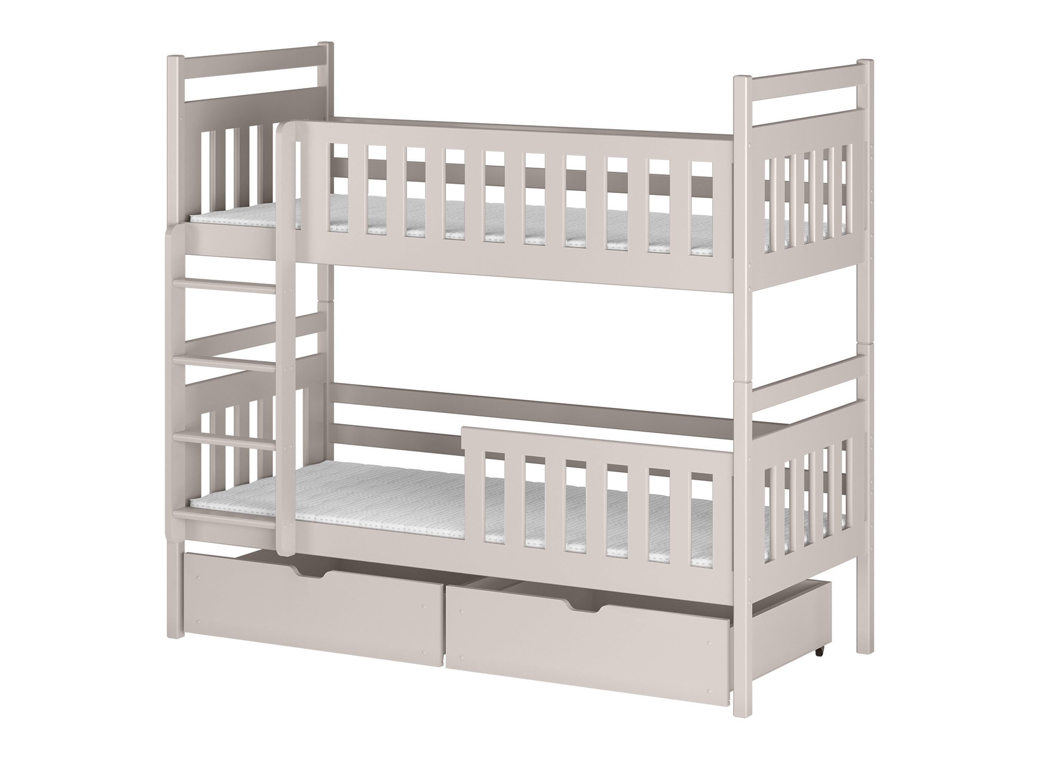 Kids Collective Hochbett 80x180, 90x200 cm mit 2 Schubladen Kinderbett mit Rausfallschutz Lattenrost, umbaubar in 2 Kinderbetten, Vollholz, Kaschmir, 200x90 cm