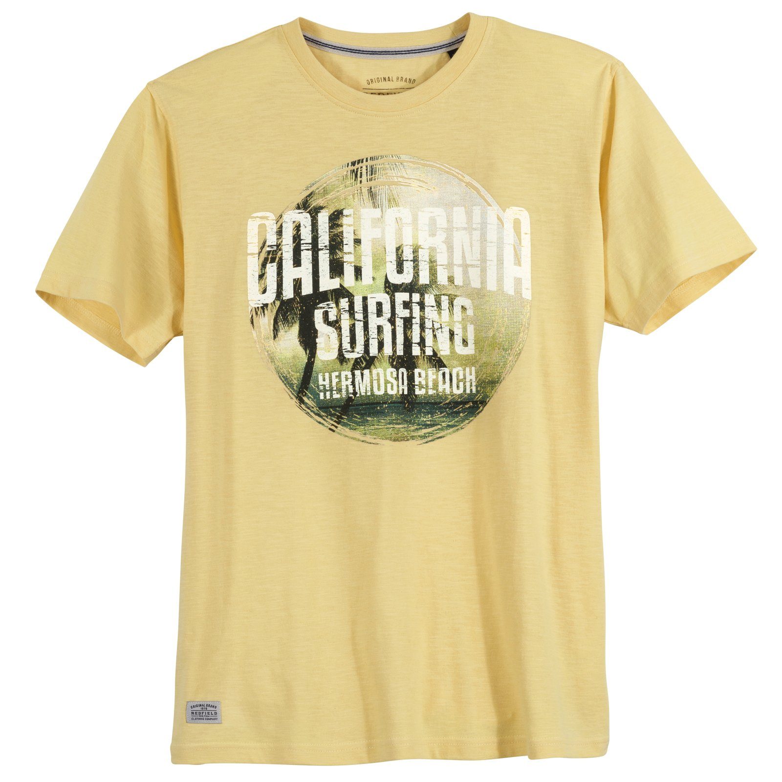 redfield Print-Shirt Große Größen Herren T-Shirt California Surfing hellgelb Redfield