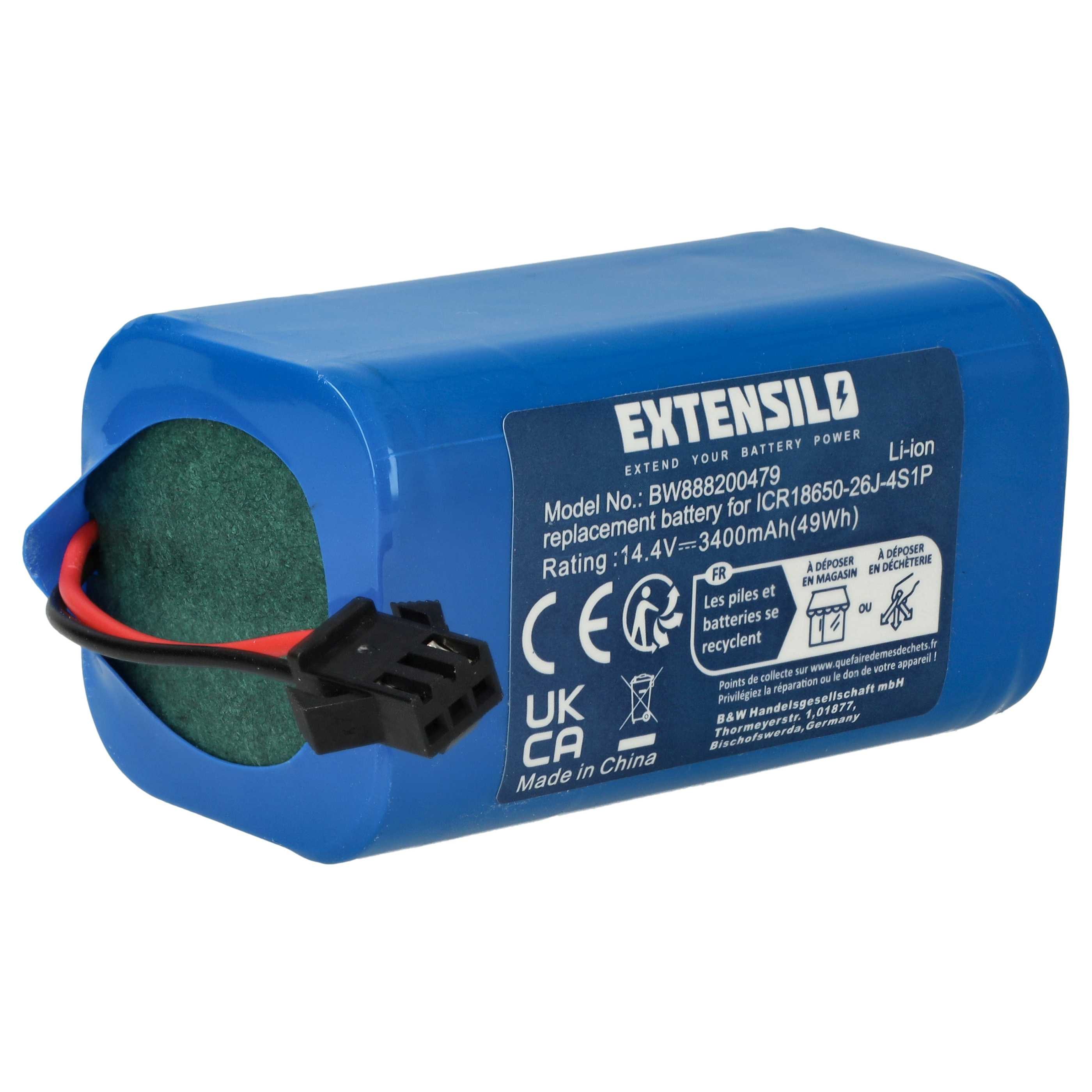 Extensilo Akku passend für Phicomm X3 Saugroboter (3400 mAh, 14,4 V, Li-Ion) Staubsauger-Akku Akku Li-Ion 3400 mAh (14,4 V, 1 St), Leistungsfähiger Austausch-Akku für Ihren Saugroboter