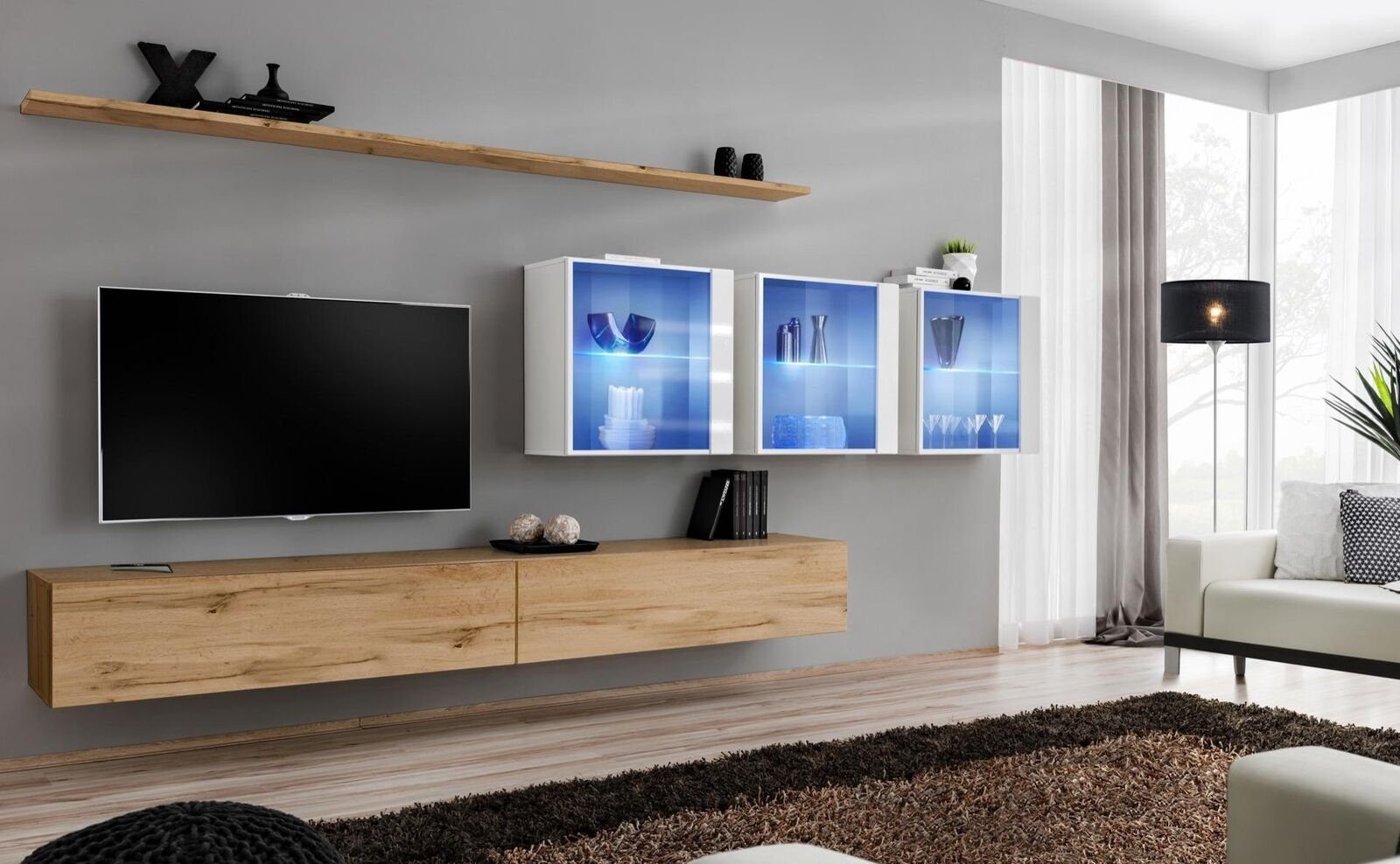 JVmoebel Wohnwand Wohnzimmermöbel Stil Modern Design TV-Ständer Wand Regale, (8-St), Made in Europa