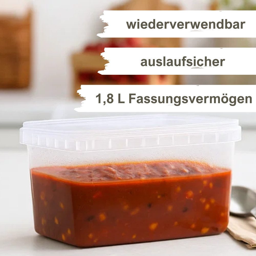 mikken Frischhaltedose Gefrierdose 1800 ml mit Frischhaltedose mit Deckel, (Spar-Set, 10-tlg., 10er bis 100er Set), stapelbar, luftdicht, verschiedene Set-Größe – Bild 2 von 4