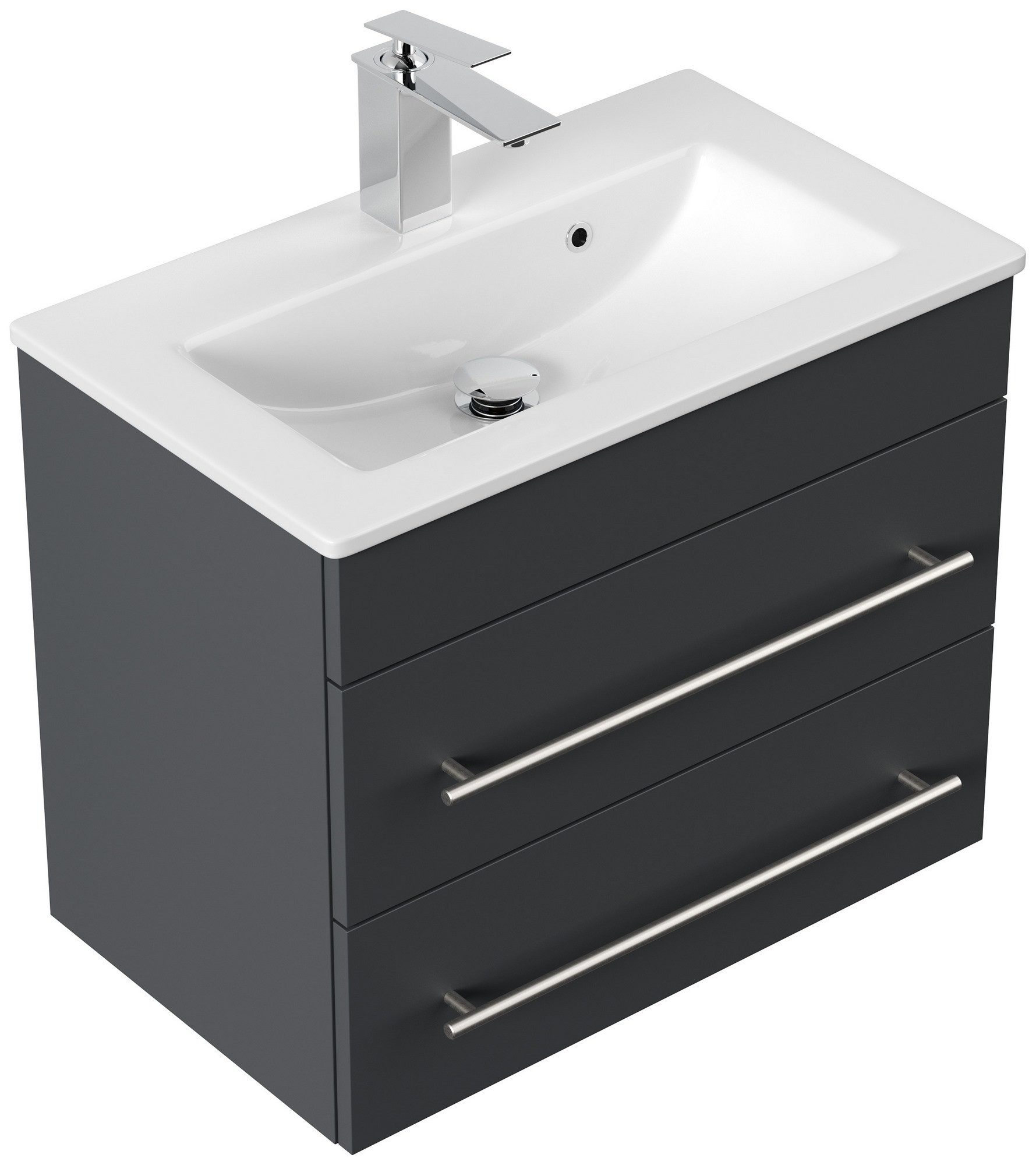 Posseik Badmöbel-Set Badmöbel Waschplatz "Portus 600 SlimLine" 60 cm Grafit