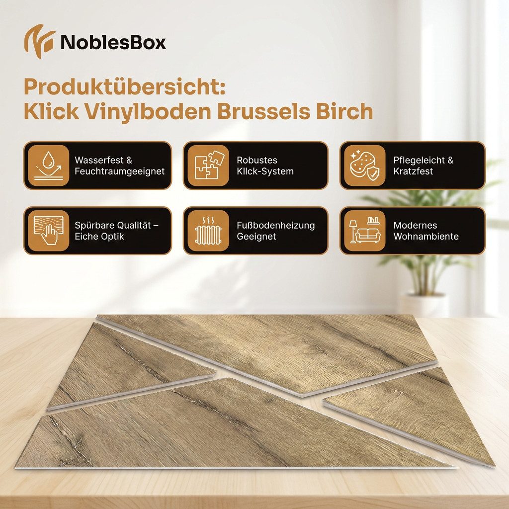 NoblesBox Designboden Klick Vinylboden SPC - Hartvinyl - 4+1mm Wasserfest - 1 mm Isolierung, Für Fußbodenheizung, Hochabriebfest & Klicksystem – Bild 5 von 5