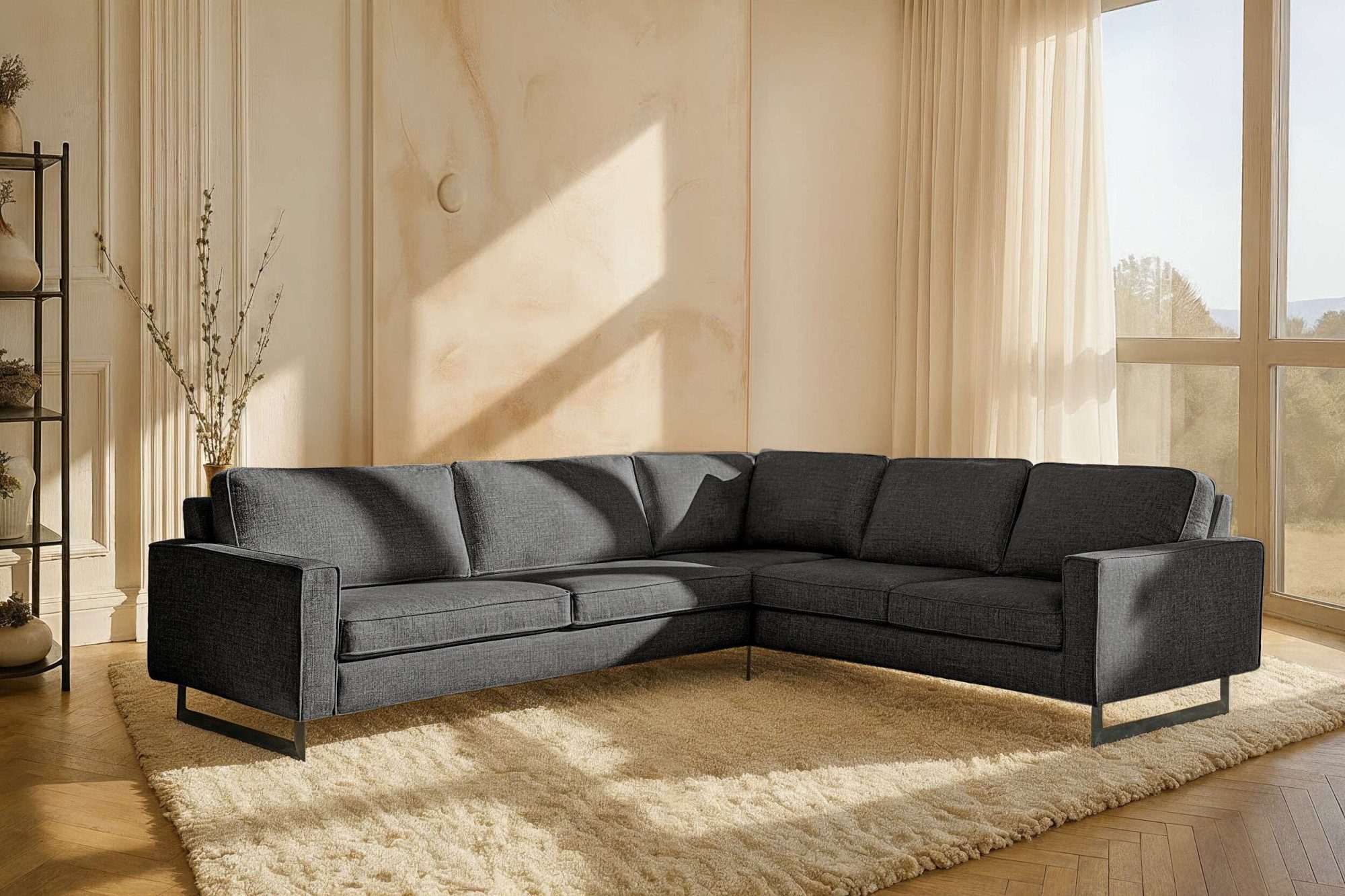 Home affaire Ecksofa Pinto, XXL, 250/290 cm, langer Schenkel, Ottomane, Cord, Chenille, Lederoptik, mit Keder, Metallfüße, Wellenunterfederung