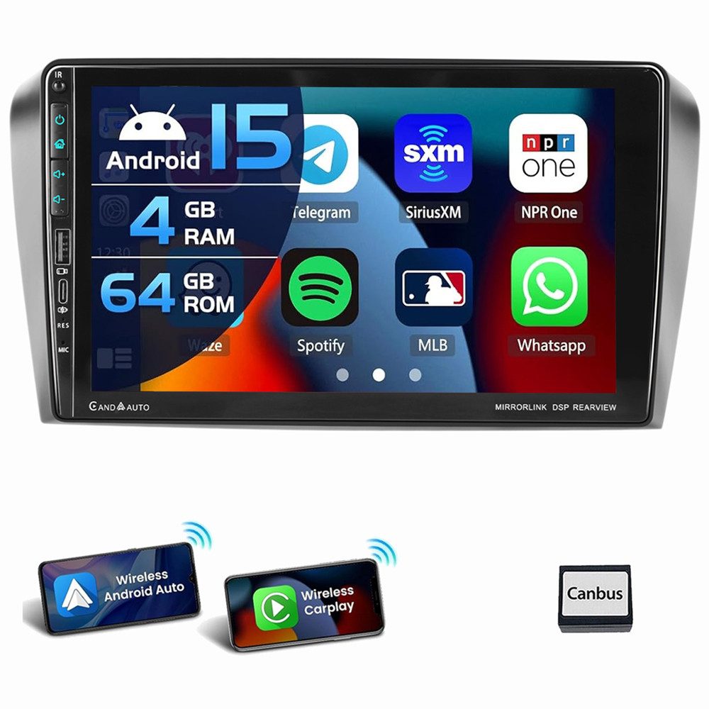ESSGOO 9 Zoll Für Mazda 3 2004-2009 Type-C Android 15 Autoradio (Digitalradio (DAB), RDS, FM, AM, 4+64GB optional, Carplay Android Auto NAVI SWC EQ)