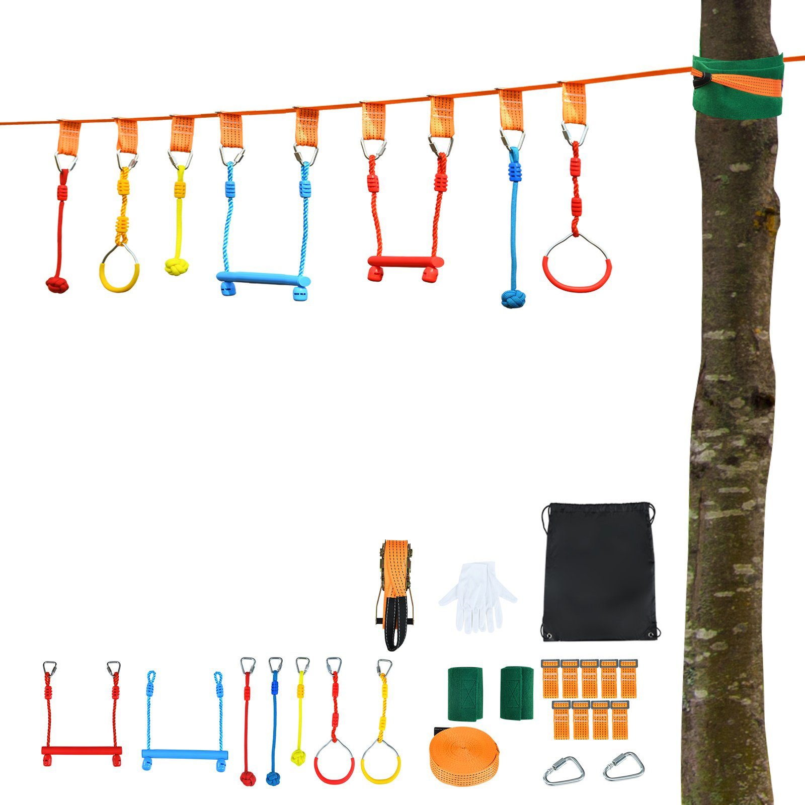 Slackline, 13m Klettergerüst hängend Kinder COSTWAY Hindernisparcours,