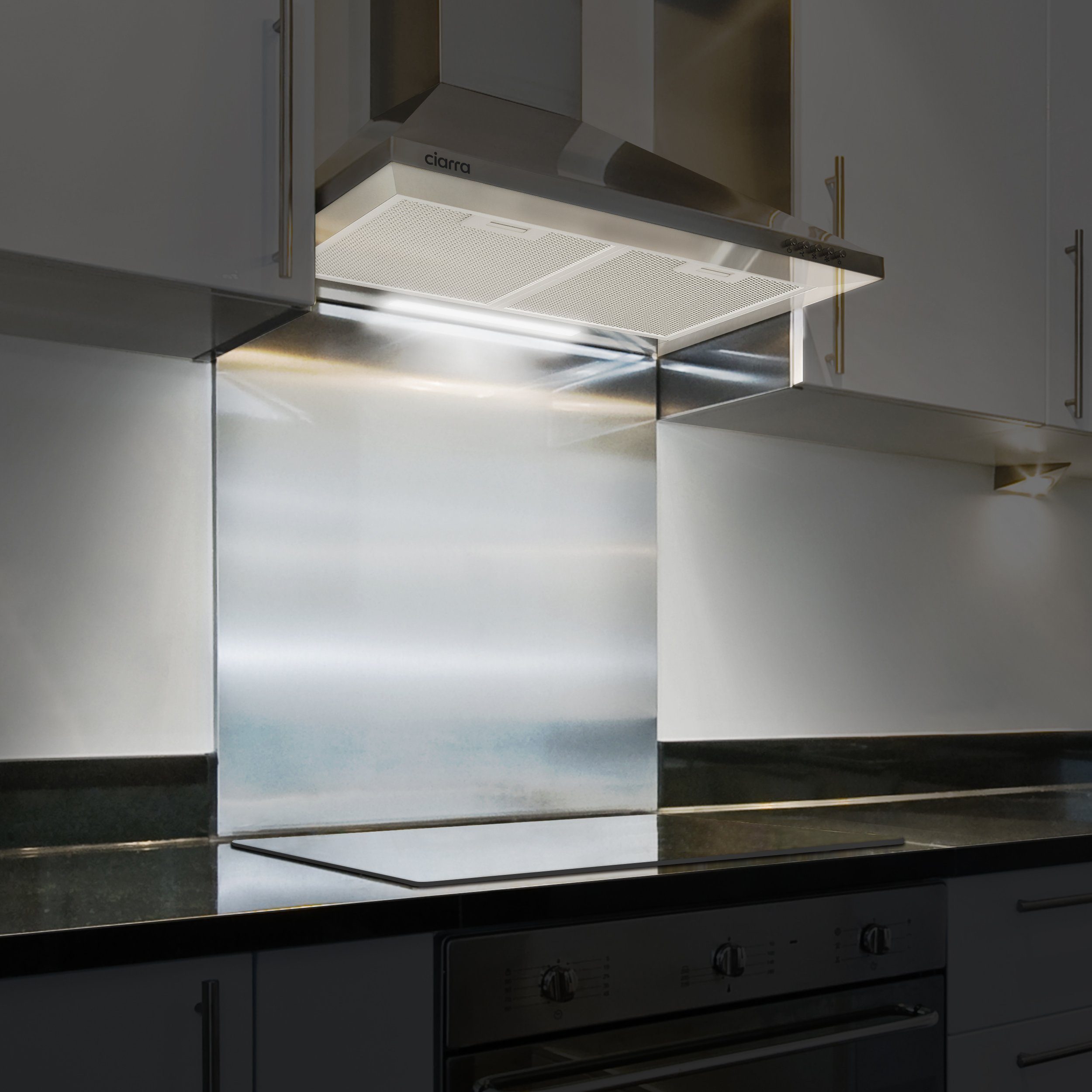 CIARRA Wandhaube 370 m³/h Dunstabzugshaube Umluft & Abluft 3 Stufen leise Serie CAS6201A 370 m³/h Dunstabzugshaube Umluft & Abluft 3 Stufen leise, 60 cm Abzugshaube mit LED-Beleuchtung Druckknopf Edelstahl