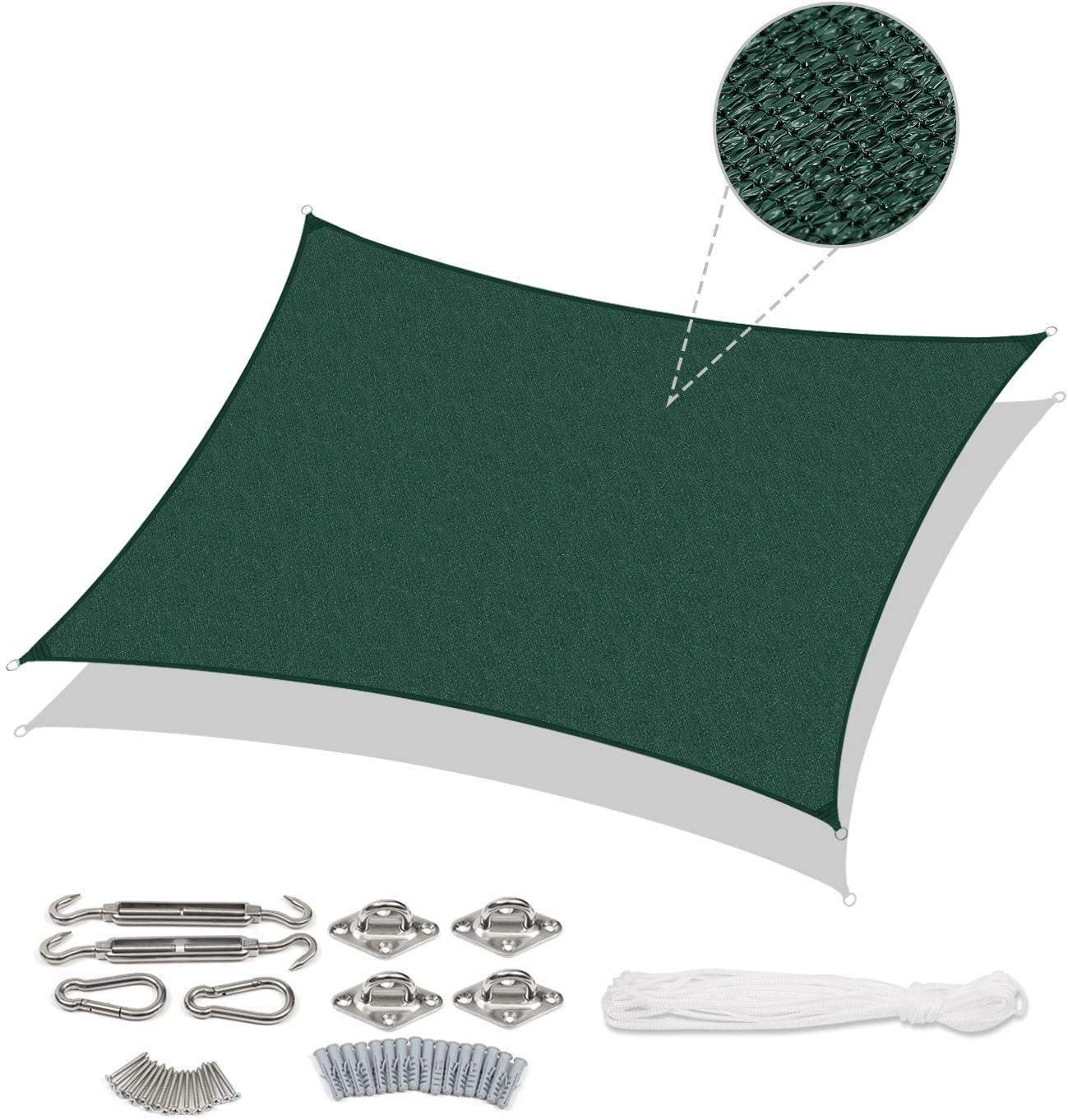 Sekey Schattensegel Rechteck HDPE Kit mit 185 Sonnensegel Grün Sonnensegel g/m²