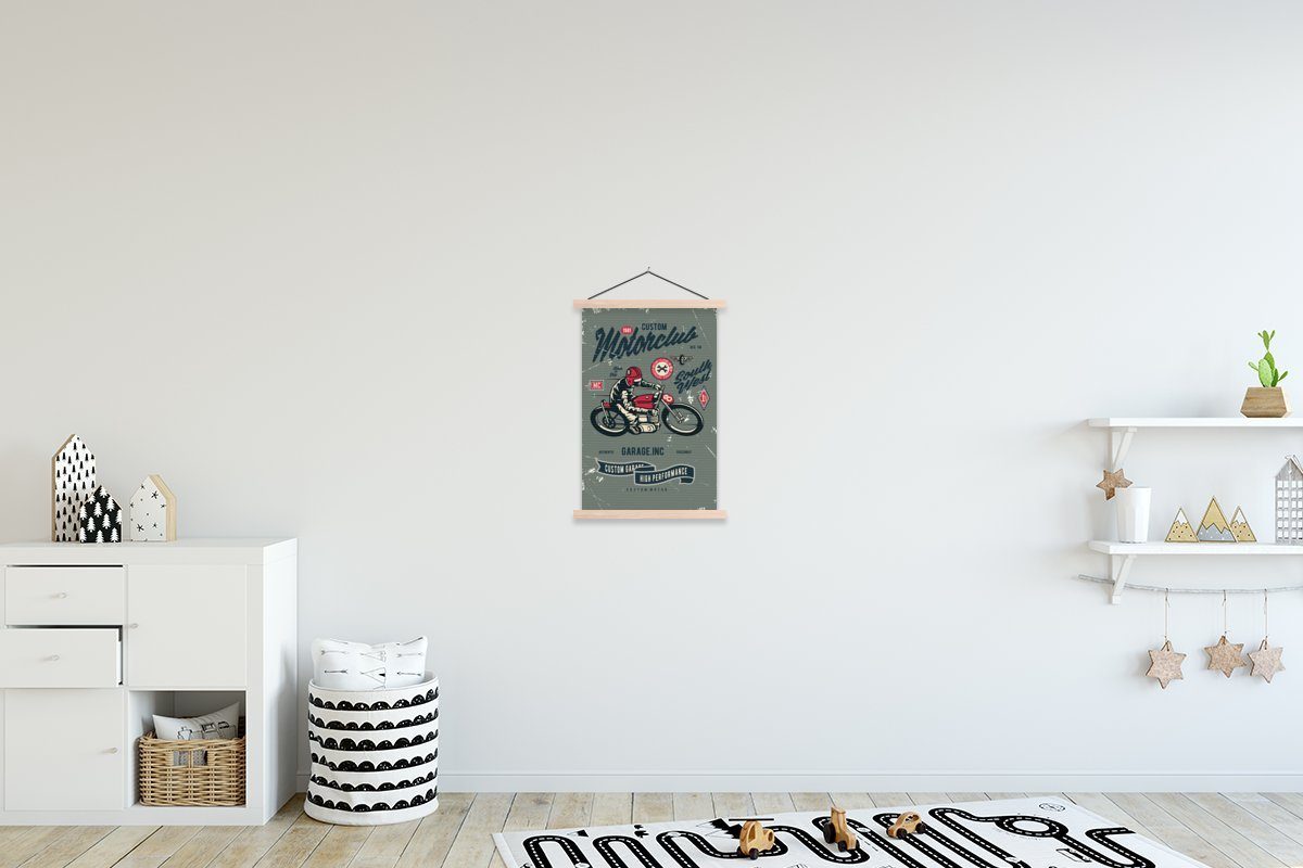 Textilposter Wohnzimmer, Posterleiste, für Poster Retro - MuchoWow (1 Sport Magnetisch Bilderleiste, - Motorrad St), Zeichnung, -