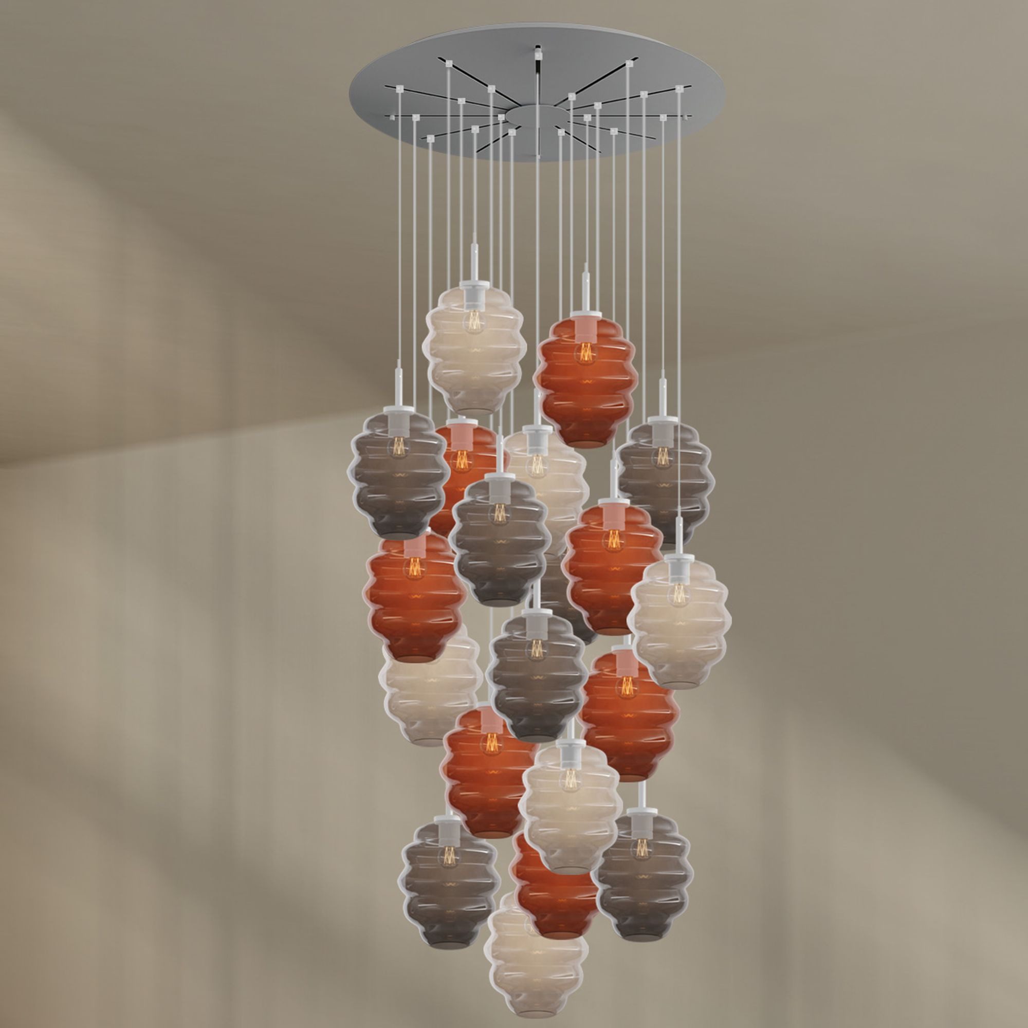 s.luce Pendelleuchte Echos Galerieleuchte 20-flg Ø120cm Baldachin Ø 25cm Mehrfarbig