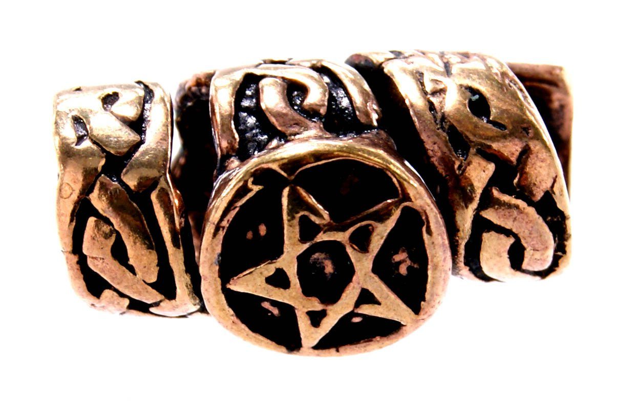 Leather Bartperle of Viking Diadem Bartschmuck Bronze Pentagramm Kiss Haarperle