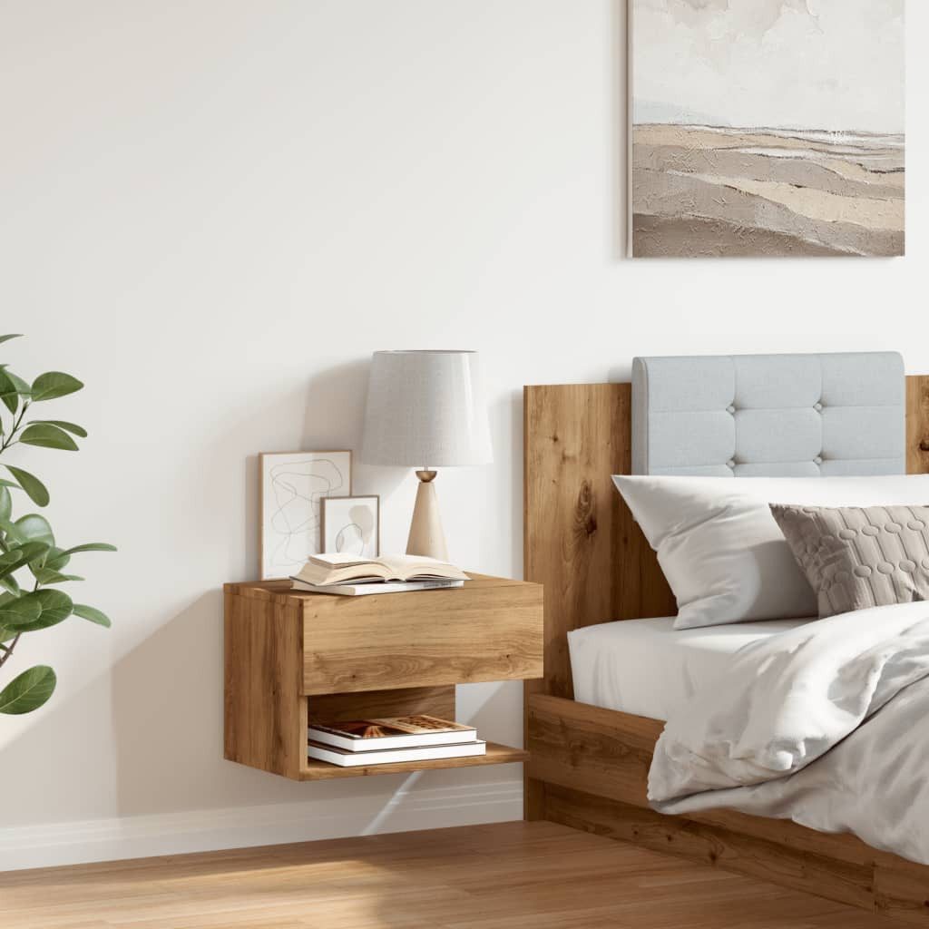 vidaXL Nachttisch NA Wand-Nachttisch Artisan-Eiche Schublade offenes Fach